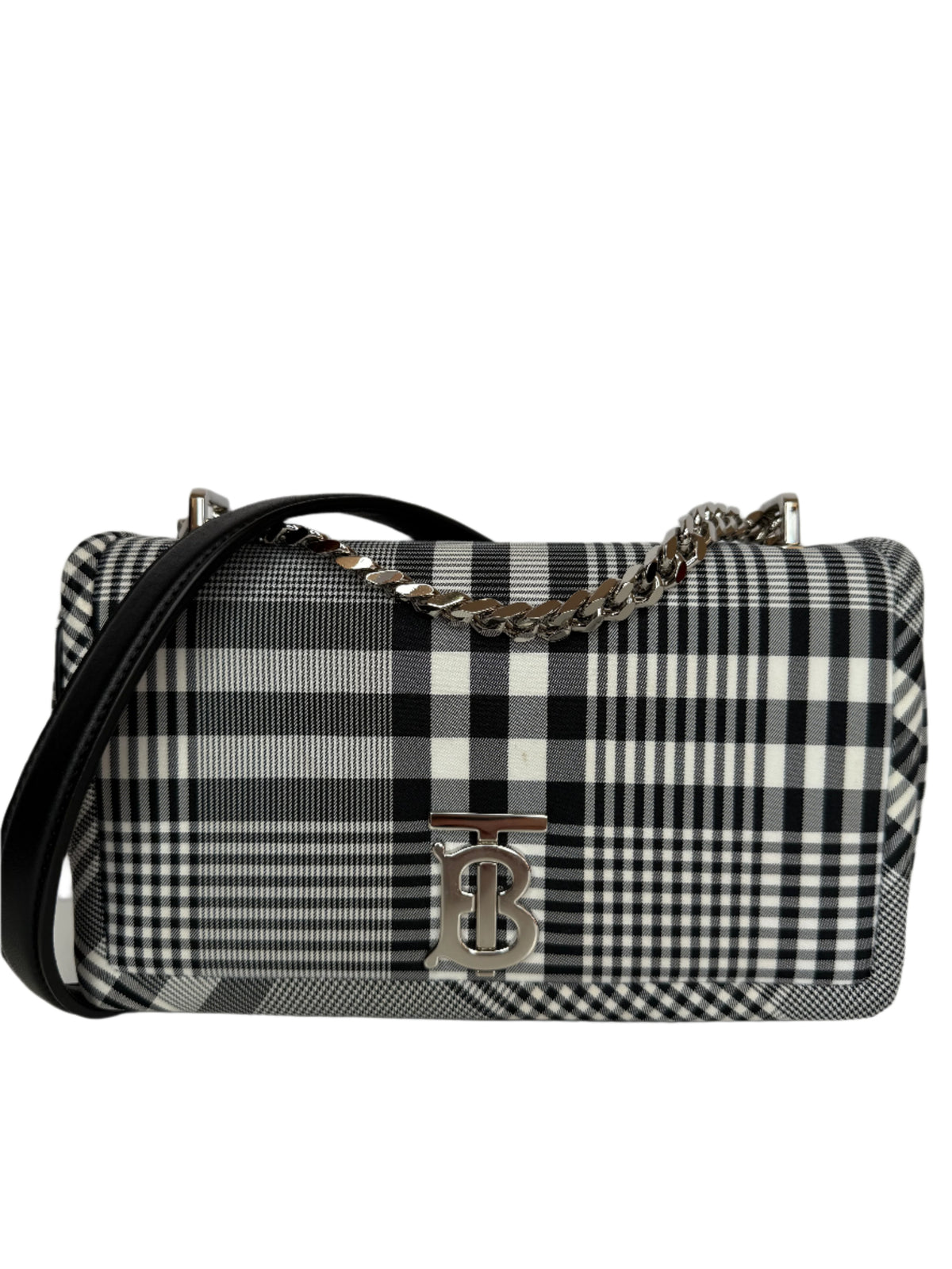 Burberry Small Lola Bag Black & White Nylon Check with Monogram TB Print