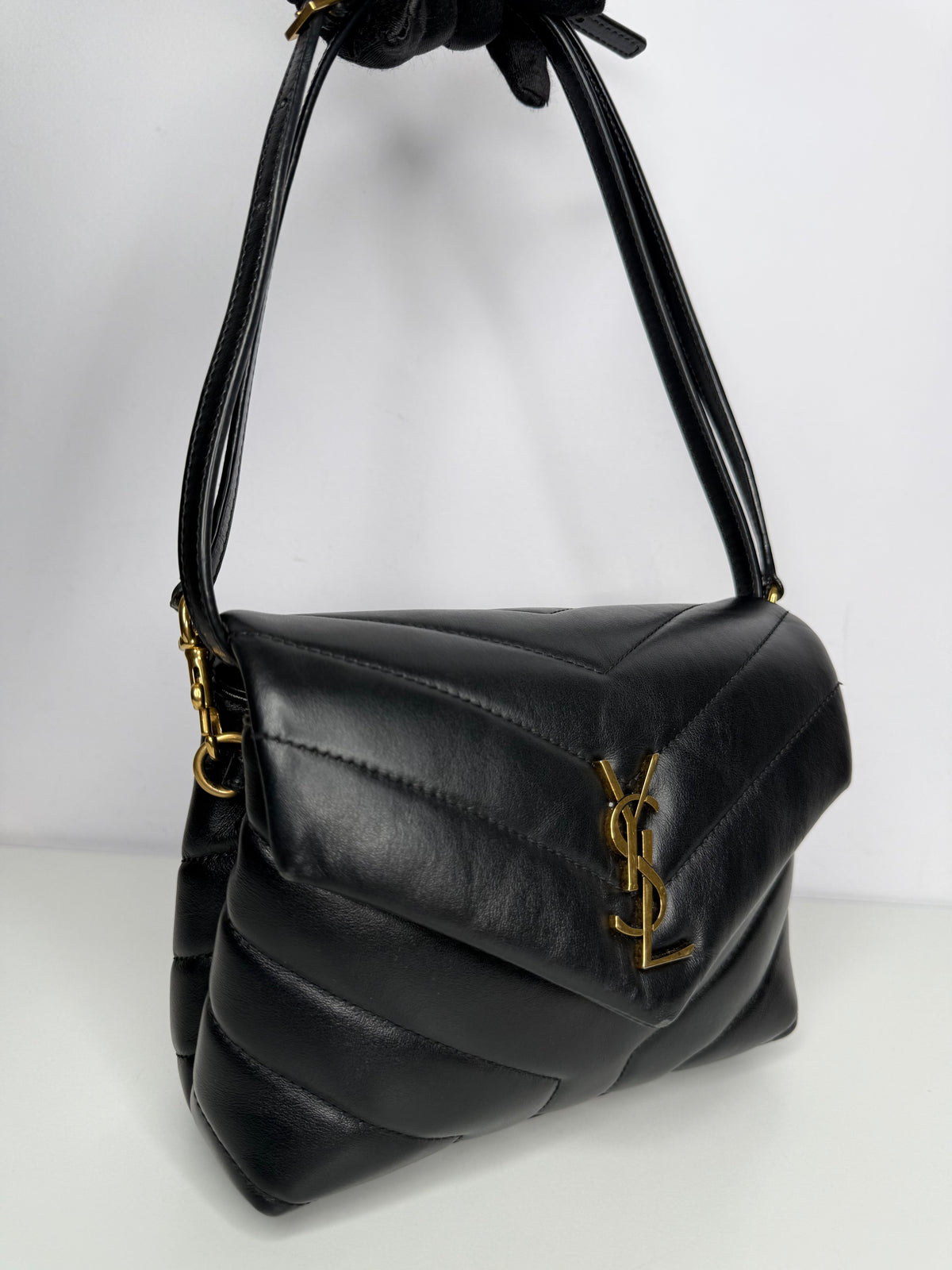 Saint Laurent Calfskin Quilted Monogram Toy Loulou Crossbody Bag Black