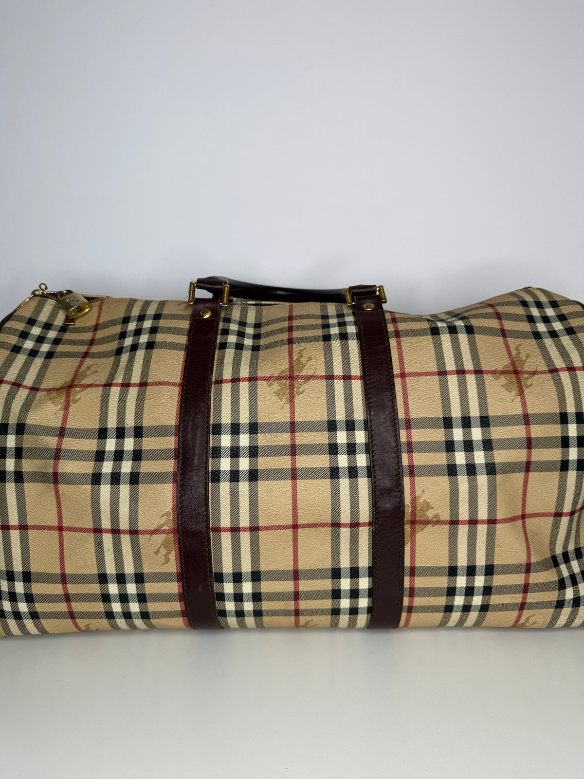 Burberry Haymarket Check Duffle Bag Dark Brown