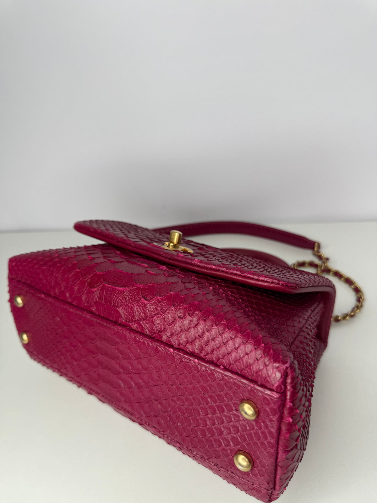 Chanel Small Fuchsia Python Coco Top Handle Bag