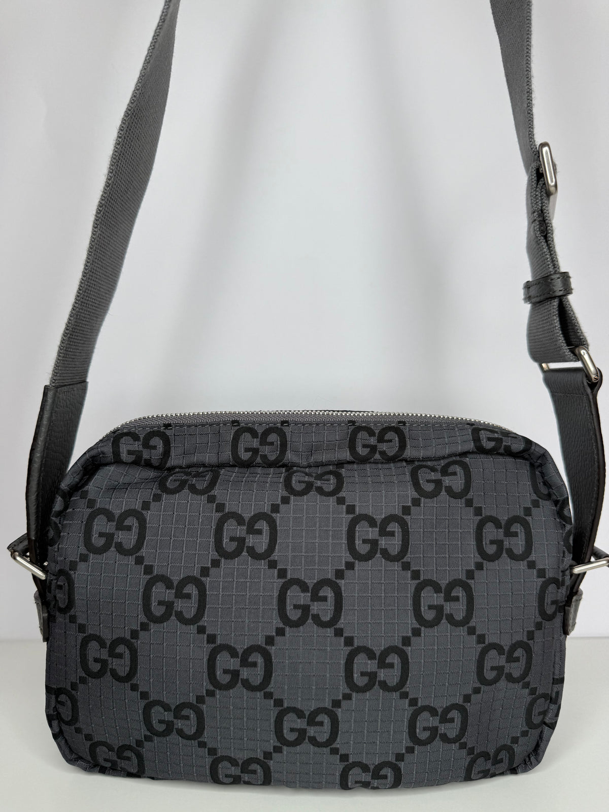 Gucci Men’s Medium GG Ripstop Damier Crossbody Bag Grey