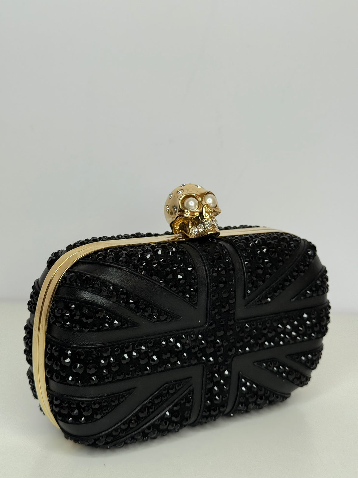 Alexander McQueen Black Nappa Studded Britannia Skull Box Clutch