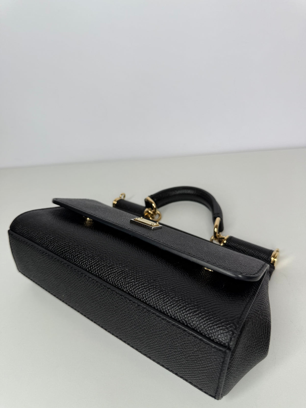 Dolce Gabbana Small Sicily Bag in Black Dauphine Calfskin Top Handle Bag