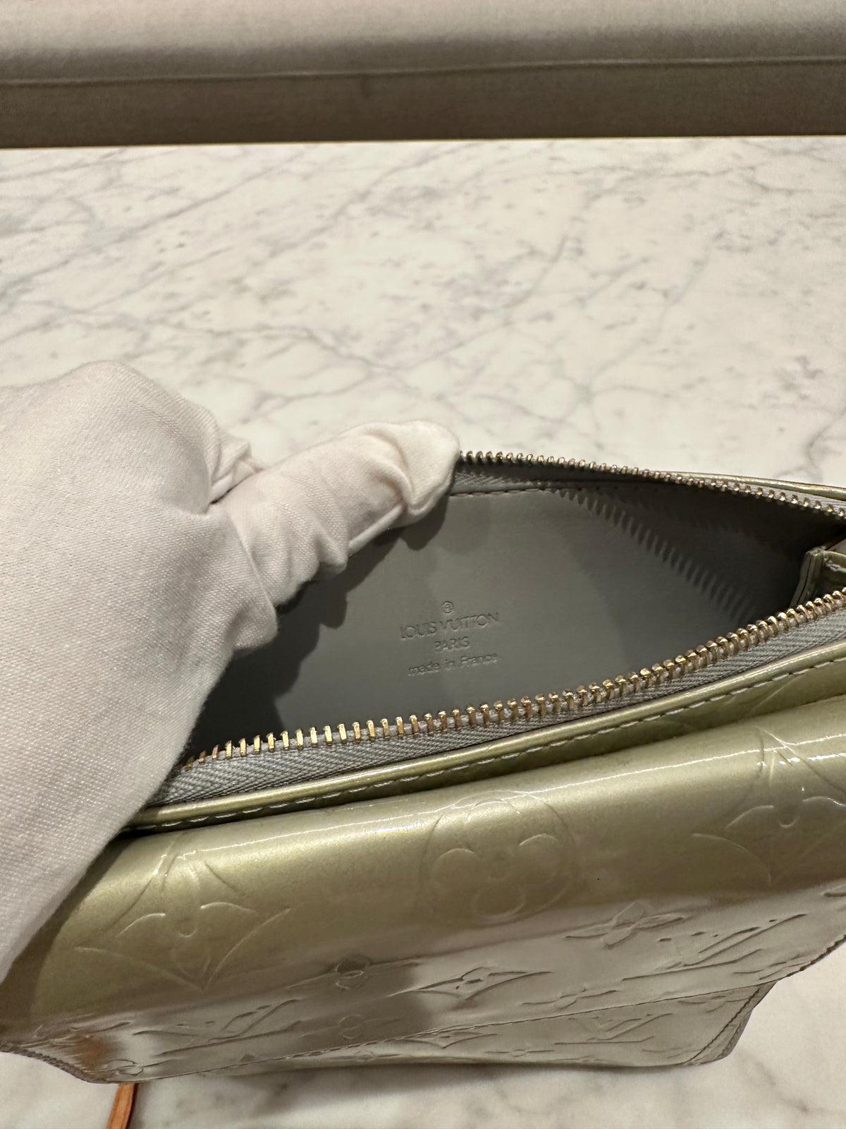 Louis Vuitton Silver Monogram Vernis Mott Bag