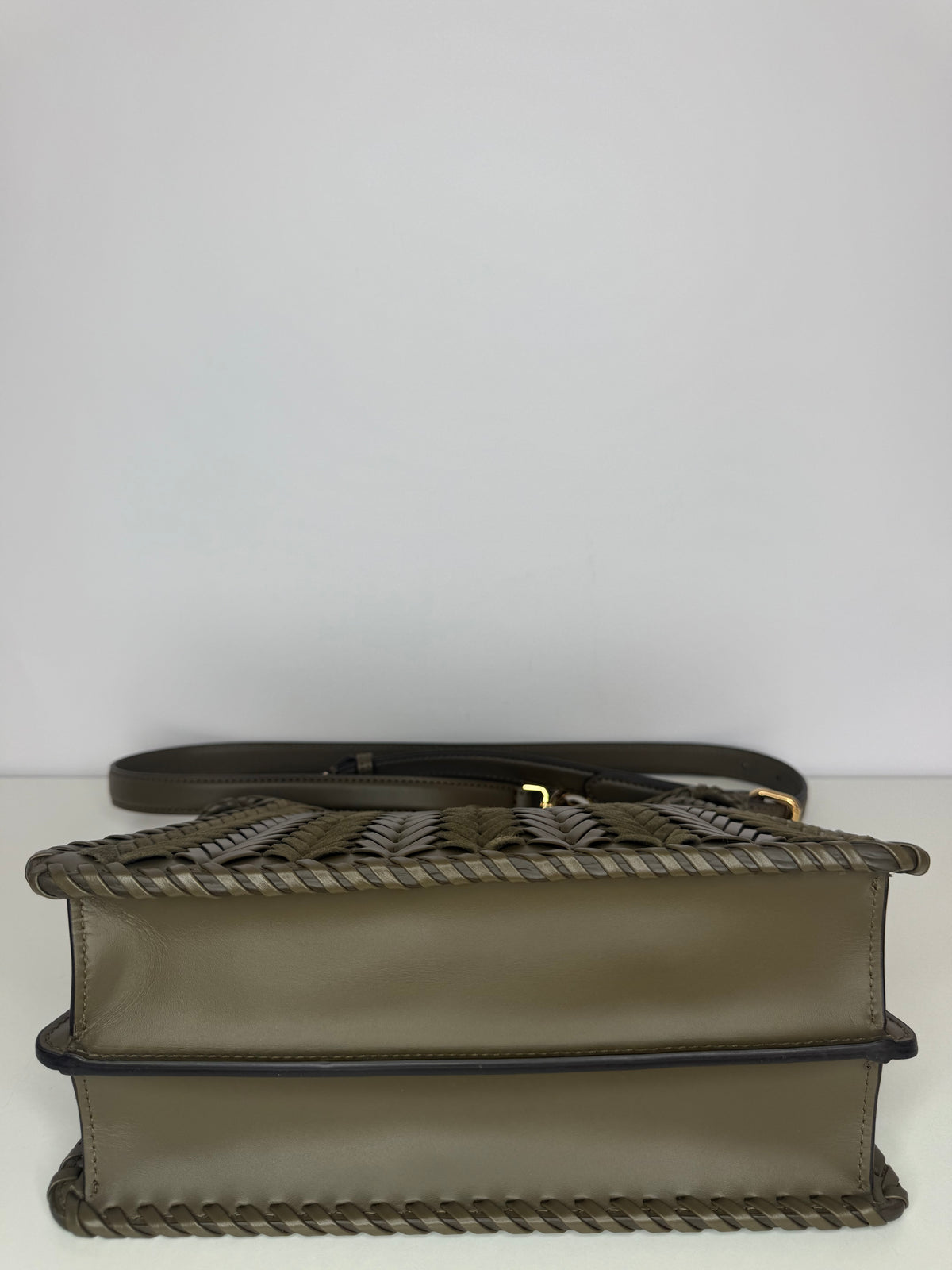 Fendi Peekaboo ISeeU Small Olive Green interlaced Leather Bag