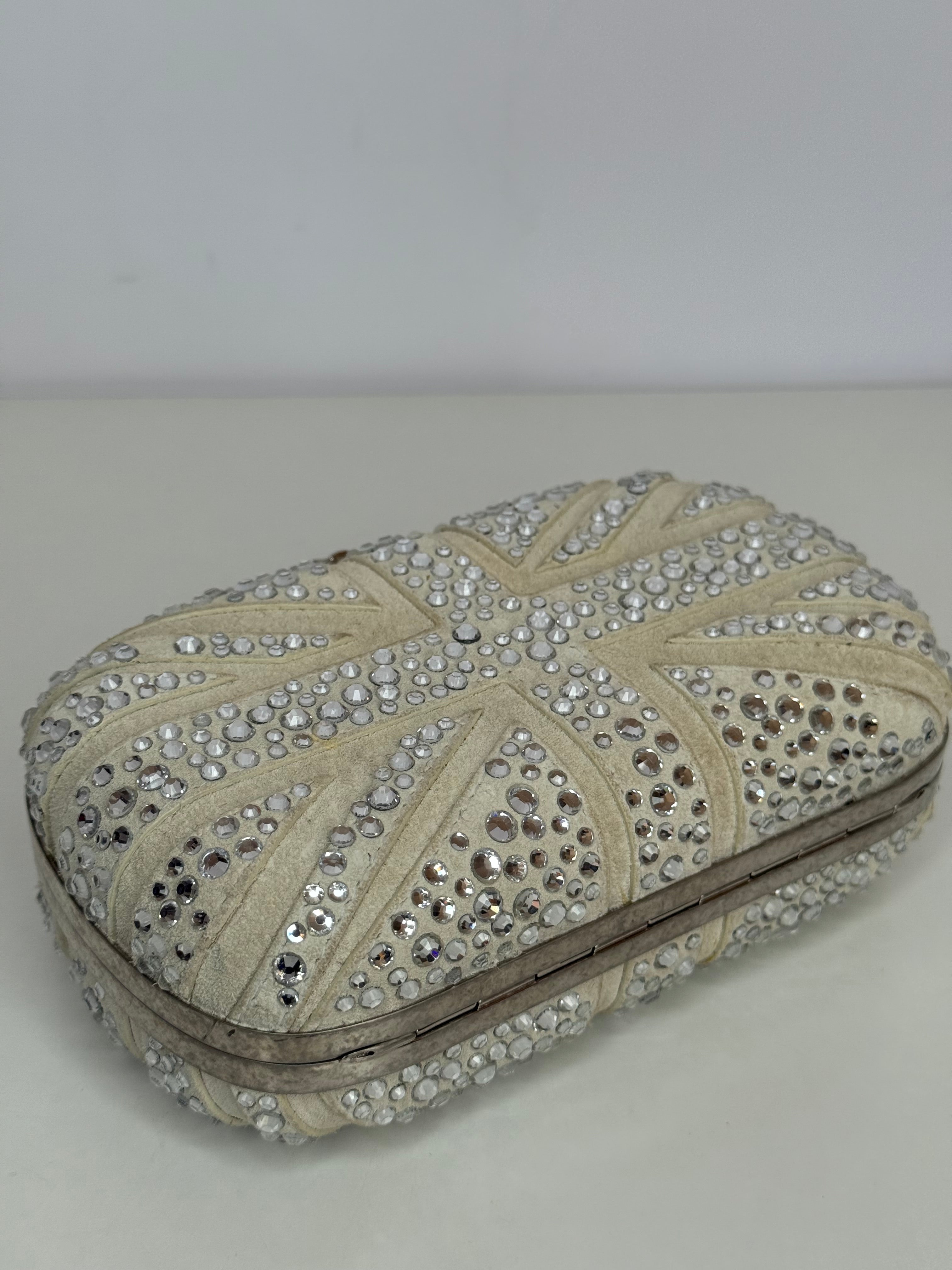 Alexander McQueen Off White Suede Studded Britannia Skull Box Clutch