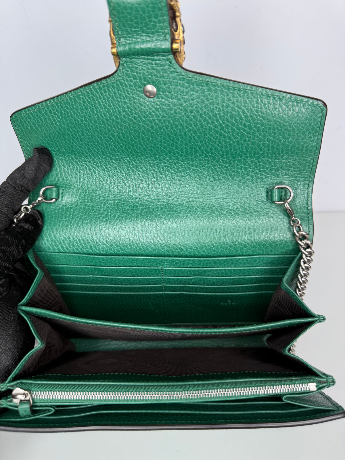 Gucci Emerald Green Leather Dionysus Wallet On Chain