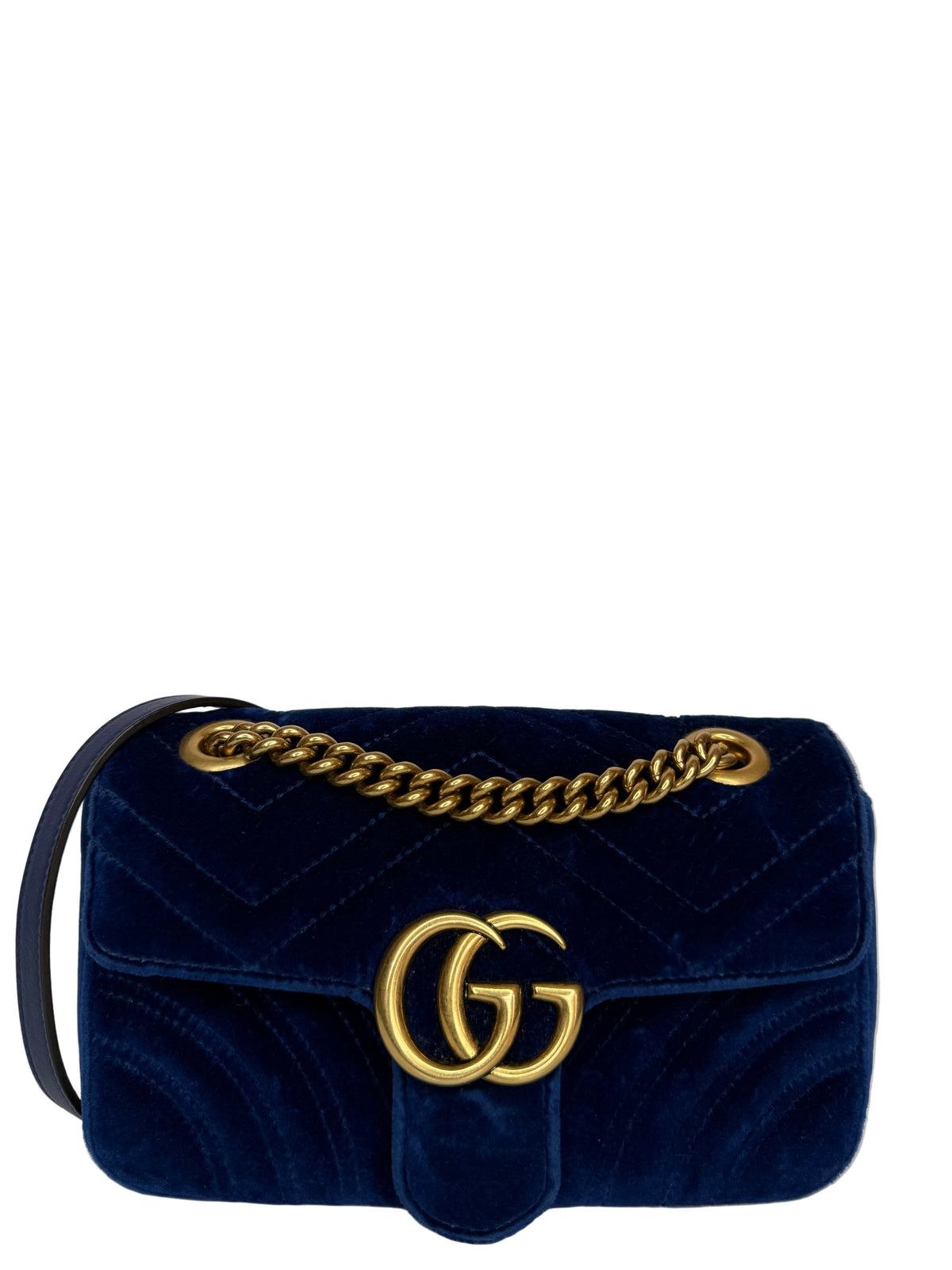 Gucci Velvet Matelasse Small GG Marmont Shoulder Bag Cobalt Blue
