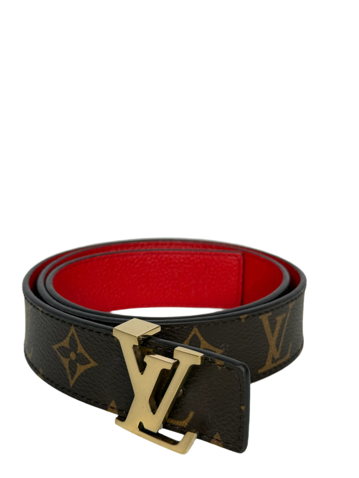 Louis Vuitton Red Monogram Reversible Gold LV Initials Belt