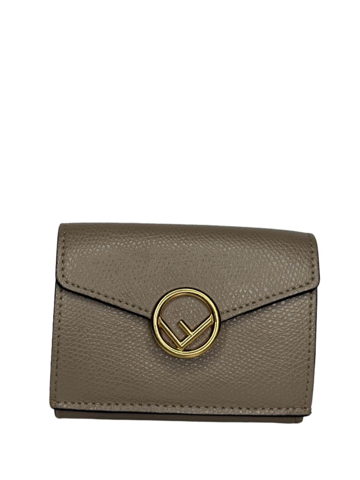 Fendi Beige Leather Micro Trifold Compact Wallet