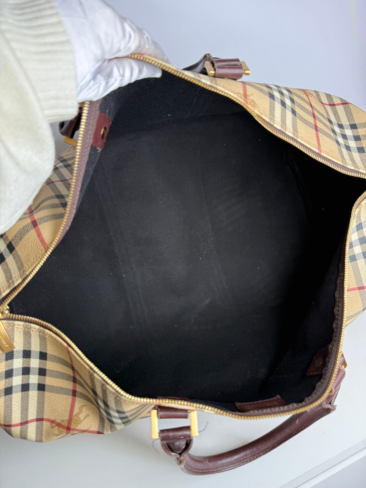 Burberry Haymarket Check Duffle Bag Dark Brown