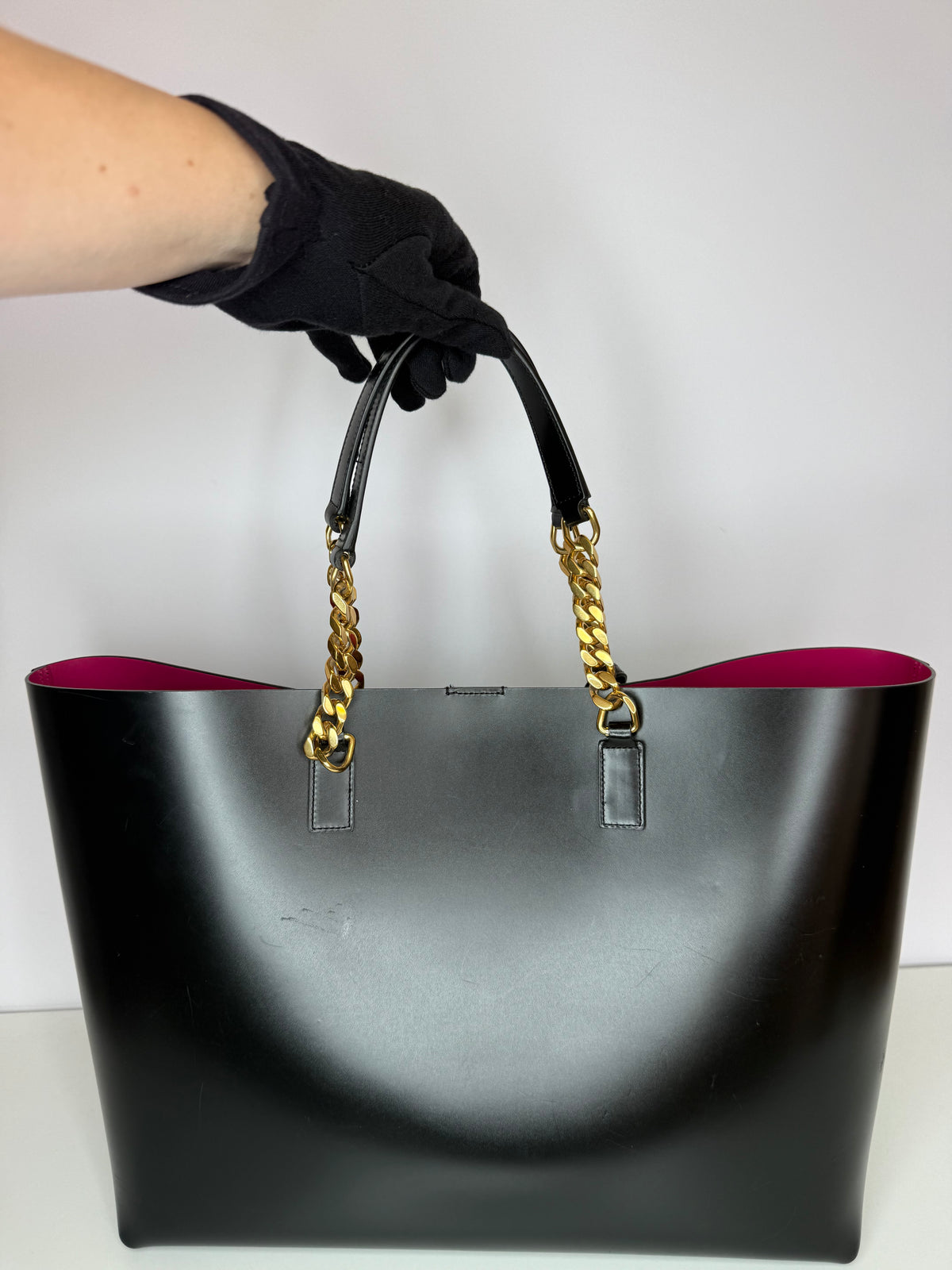 Saint Laurent Black Leather Monogram Double Chain Tote