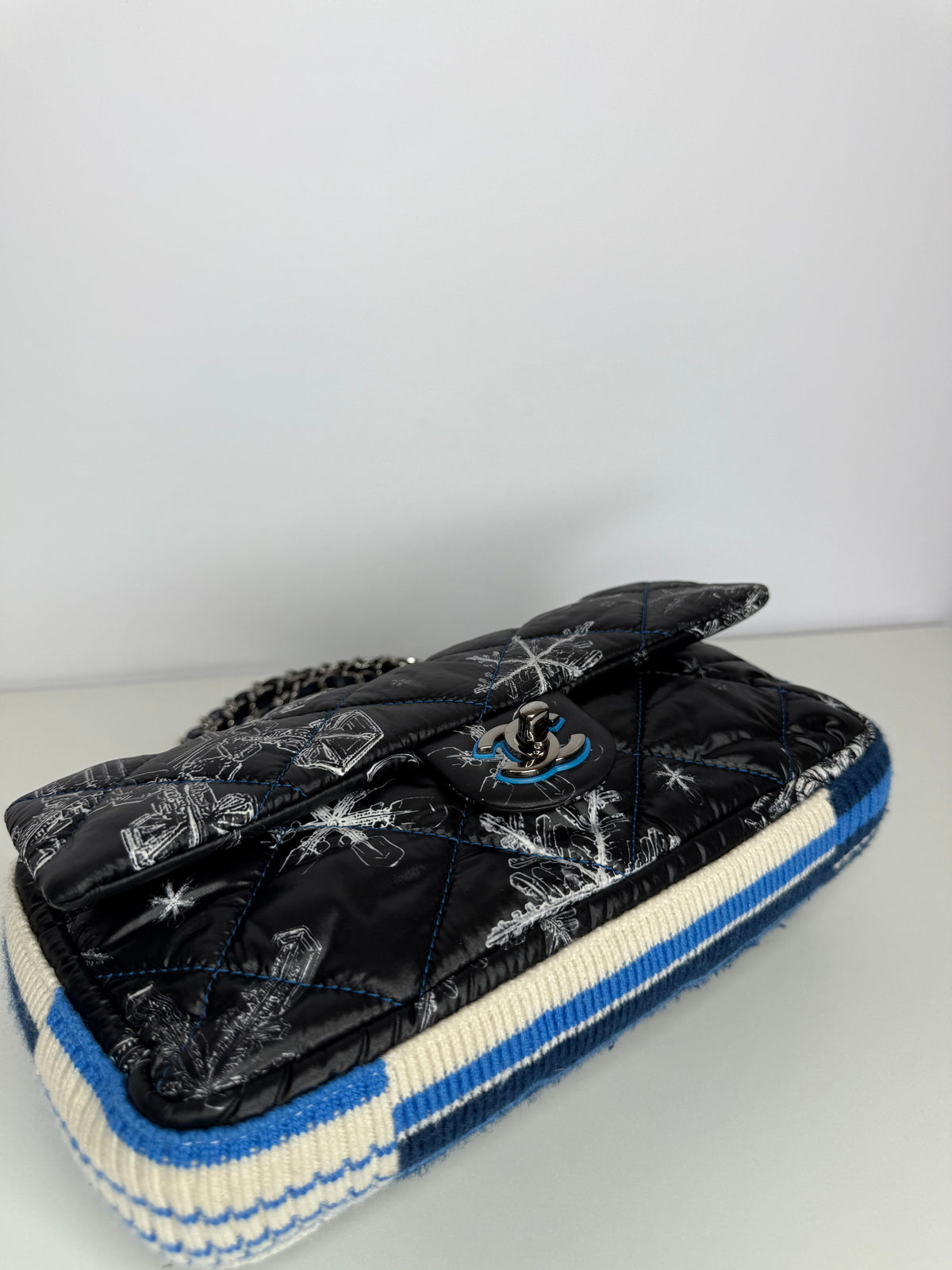 Chanel Limited Edition Snowflake Flap Bag in Black/Blue Nylon