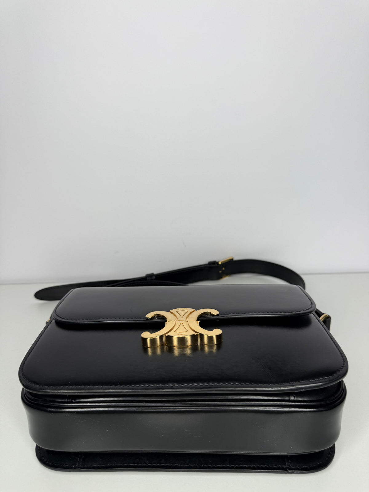 Celine Classique Triomphe Bag in Black Shiny Calfskin