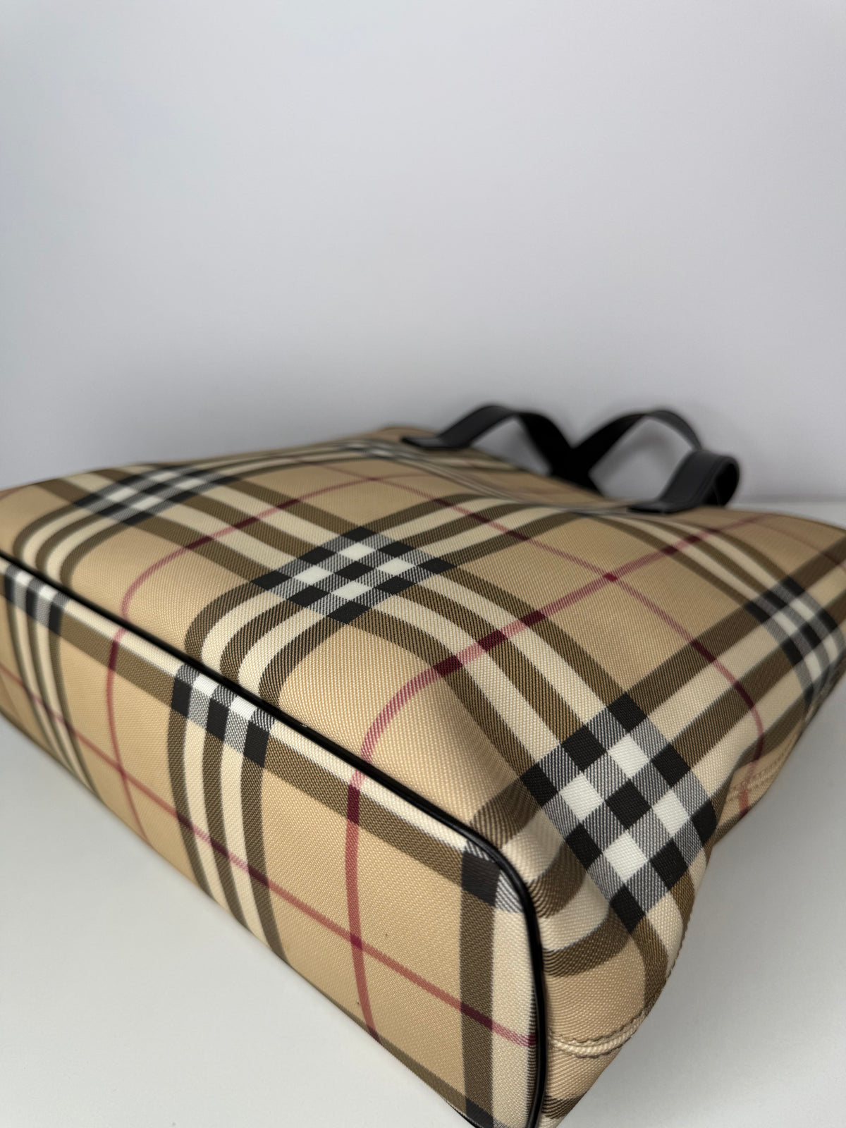 Burberry Beige House Check Canvas And Leather Tote