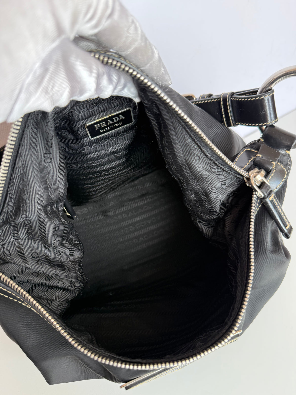 Prada Black Nylon Triangle Logo Shoulder Bag