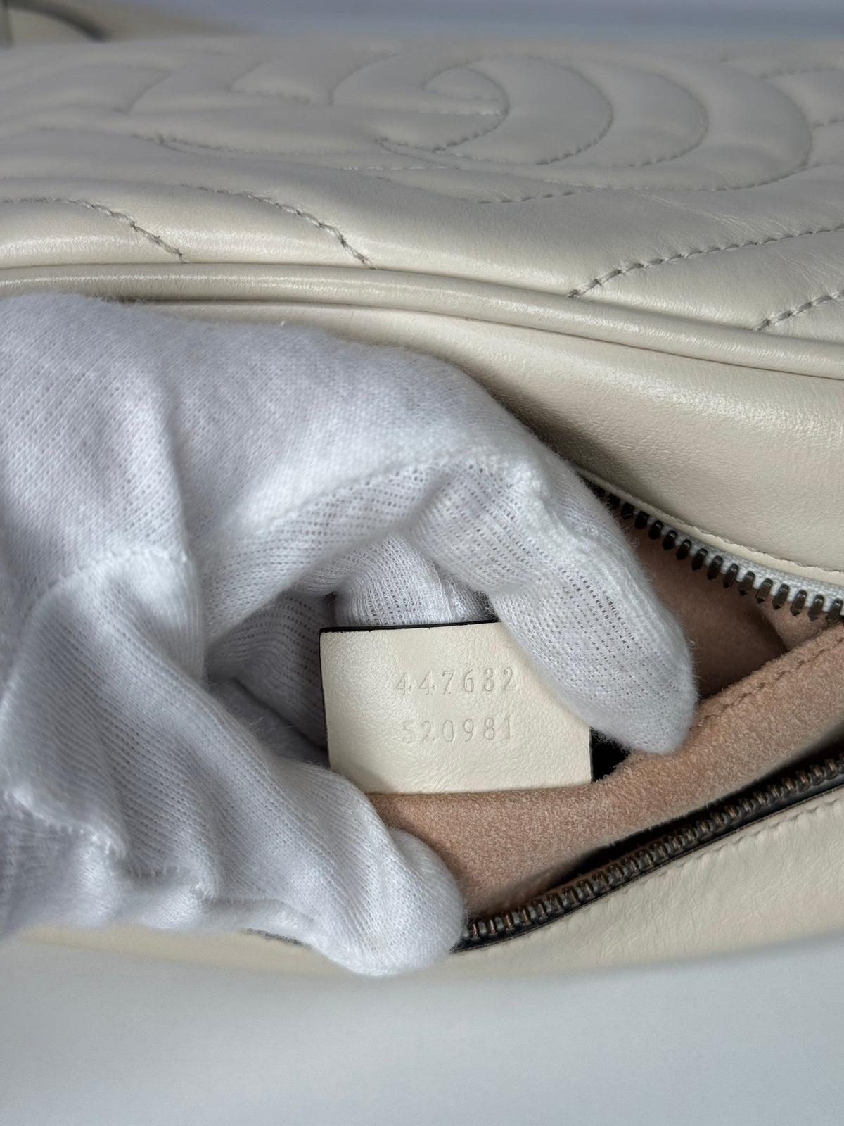Gucci GG Off Marmont White Leather Small Camera Bag