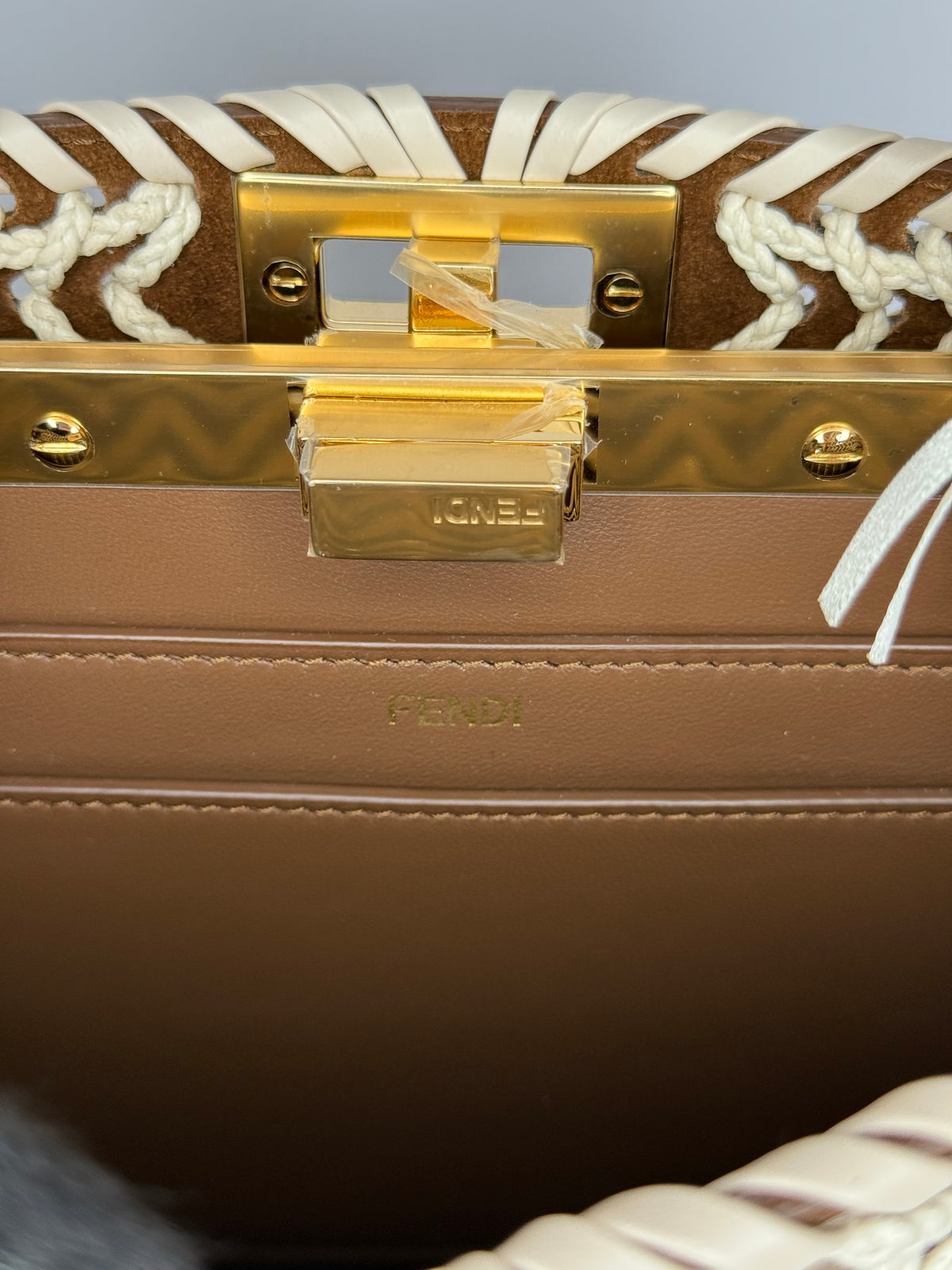 Fendi Peekaboo ISeeU Small Brown Calfskin Waxed Cord Interlacing