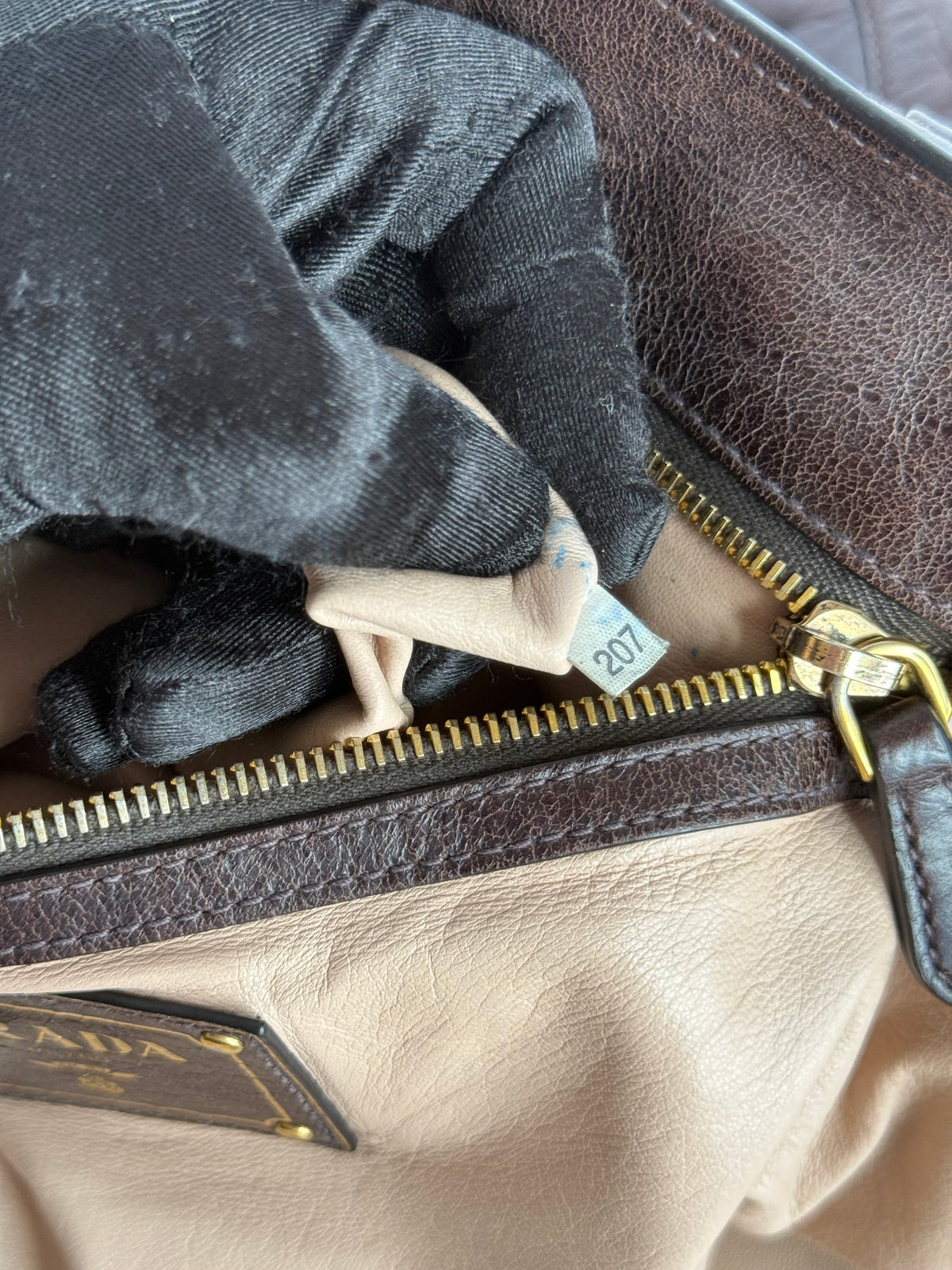 Prada Dark Brown Vitello Shine Leather Bowler Bag