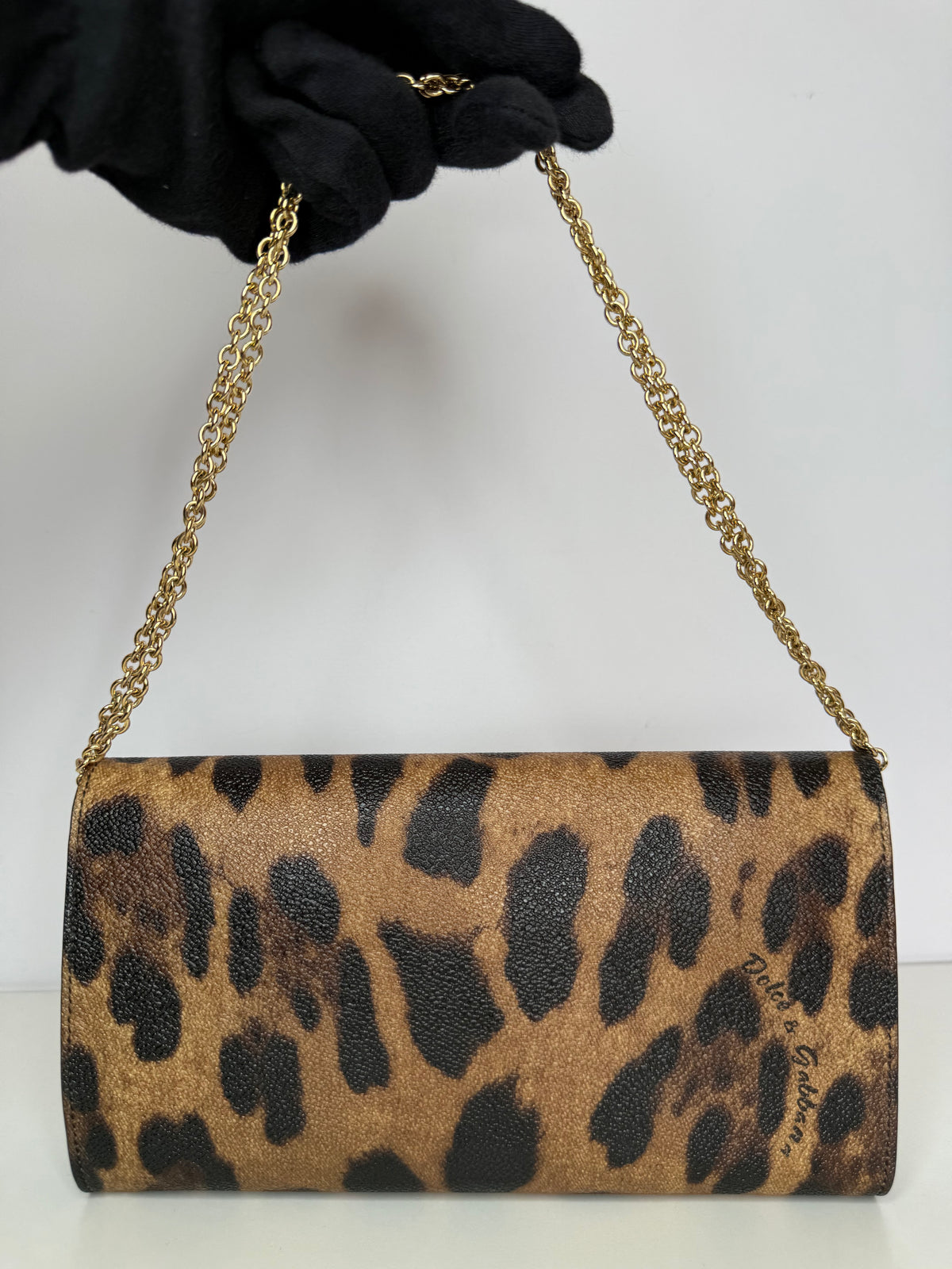 Dolce Gabbana Leopard Print Flap Wallet on Chain