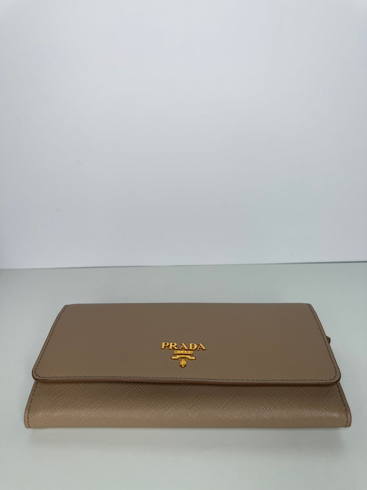 Prada Beige Saffiano Leather Flap Continental Wallet