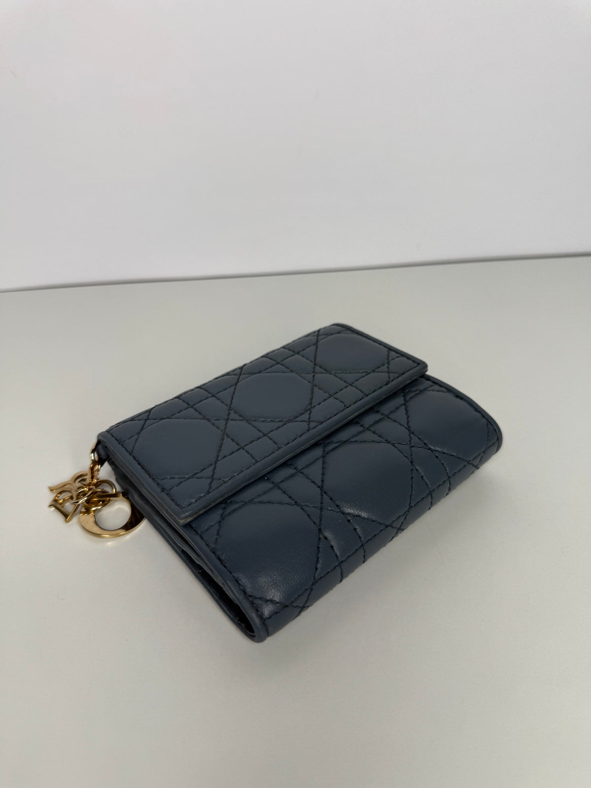 Christian Dior Lady Dior Lotus Wallet Deep Blue Cannage Lambskin