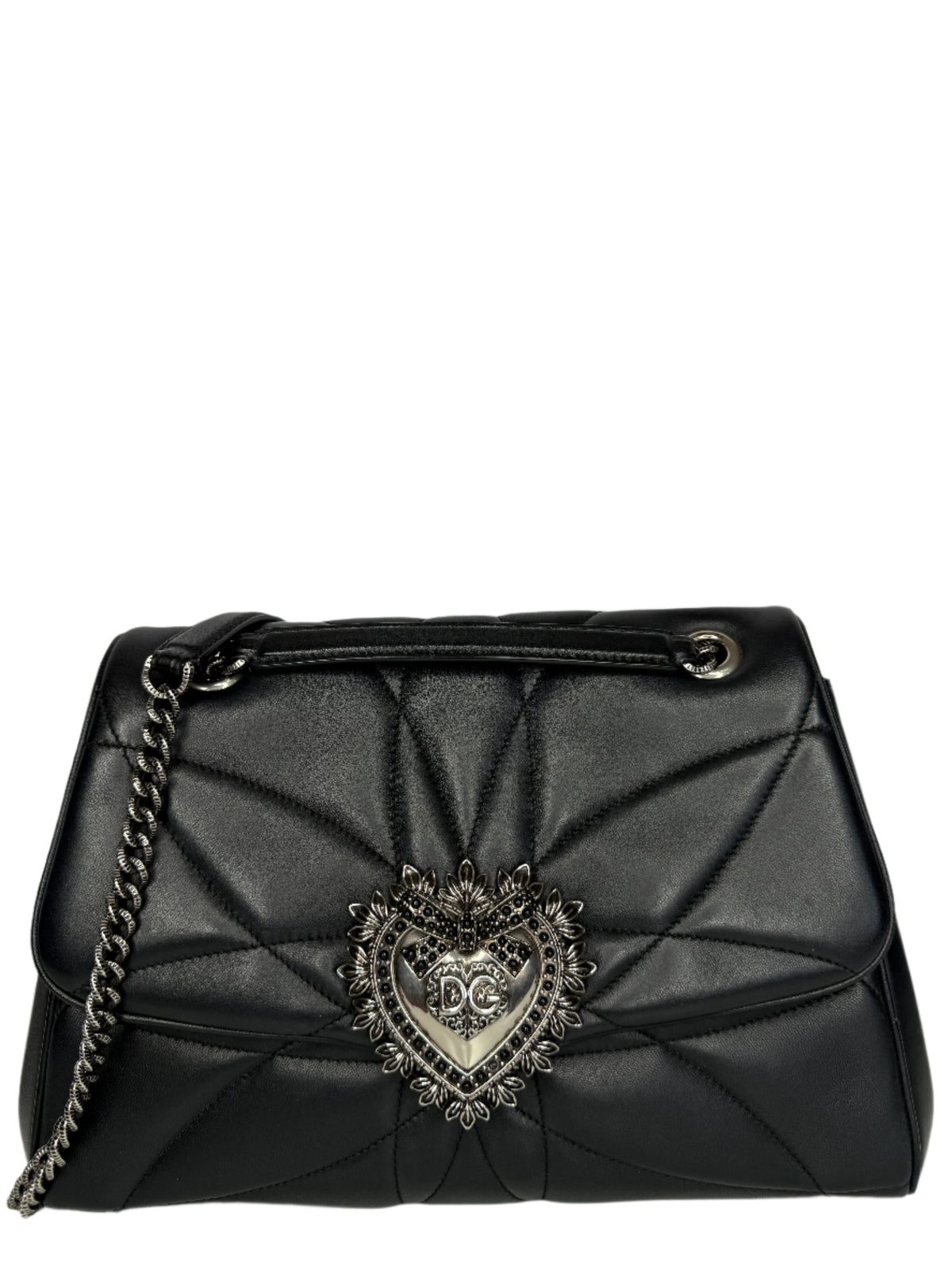 Dolce Gabbana Black Nappa Quilted Devotion Bag