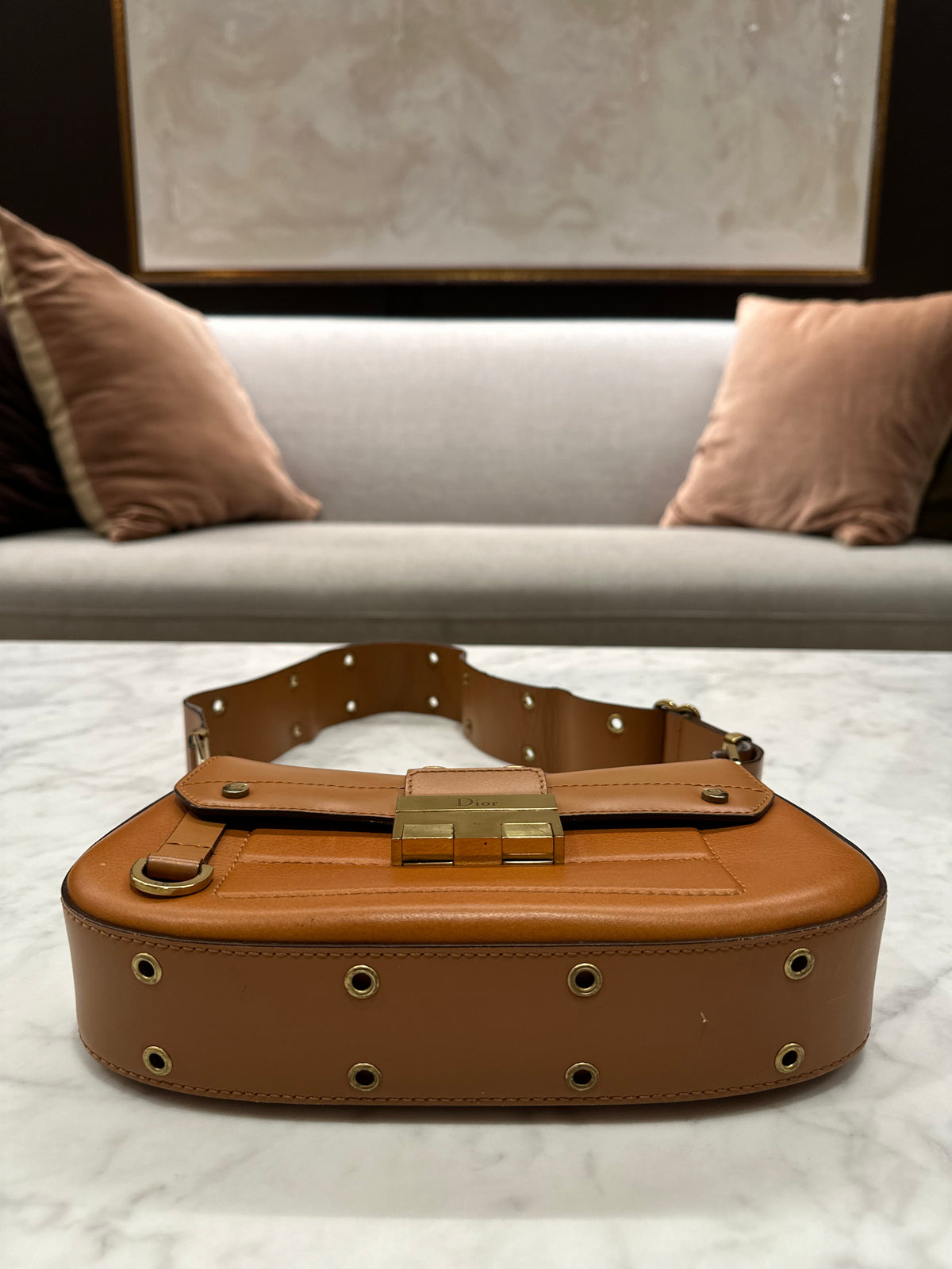 Christian Dior Street Chic Columbus Tan Leather Shoulder Bag