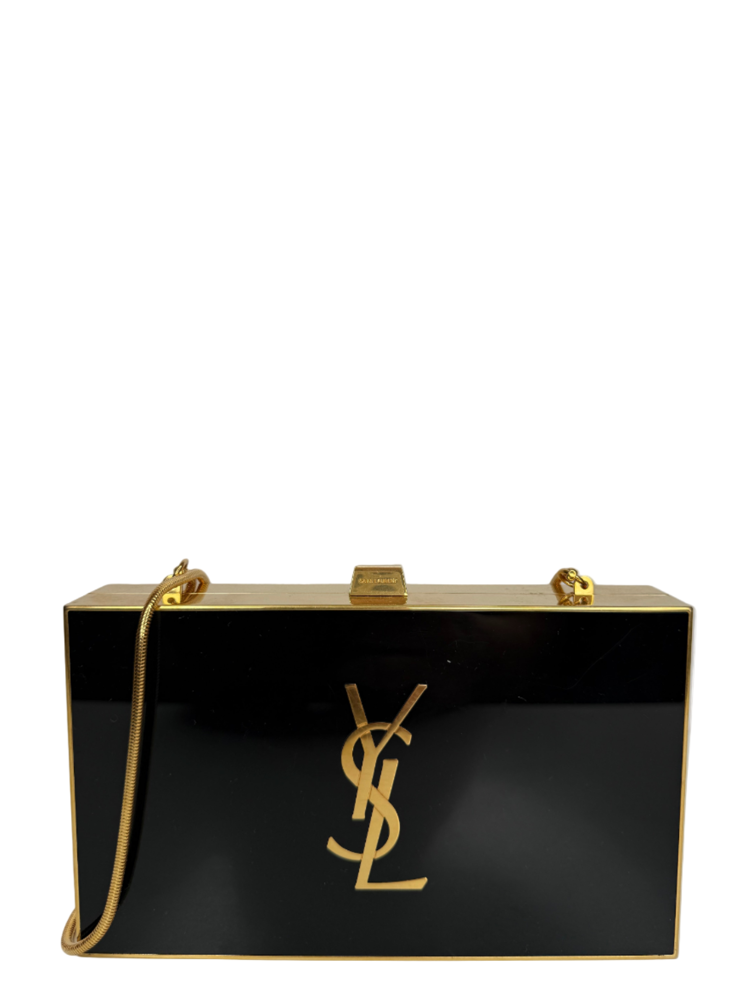 Yves Saint Laurent Plexiglass Minaudiere Tuxedo Box Clutch Black