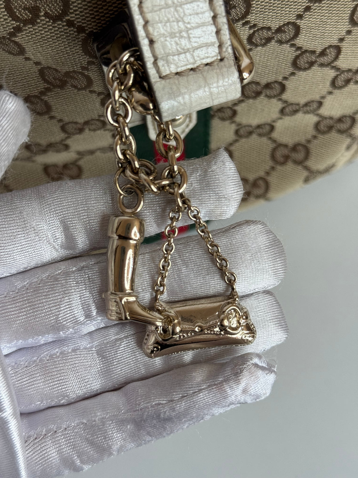 Gucci Beige/White GG Canvas and Leather Mini Jolicoeur Web Tote