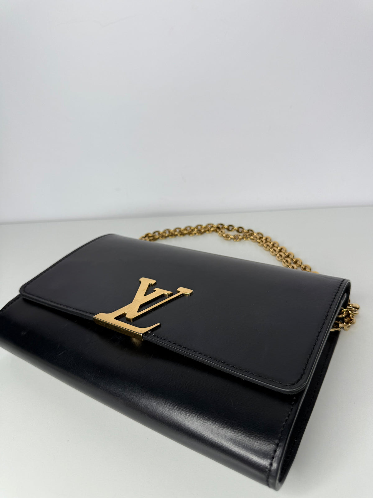 Louis Vuitton Louise Black Calfskin Chain Clutch
