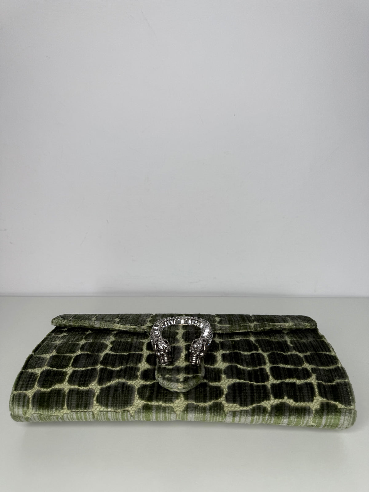 Gucci Limited Edition Dionysus Velvet Small Shoulder Bag In Green Croco Effect