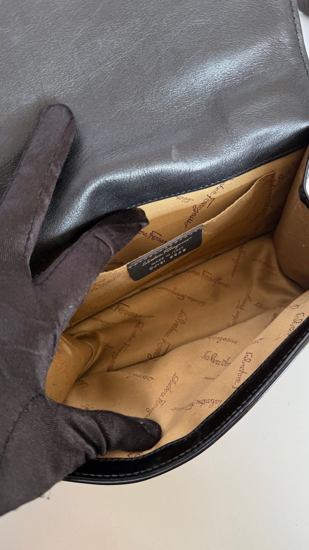 Salvatore Ferragamo Gancini Lock Black Patent Leather