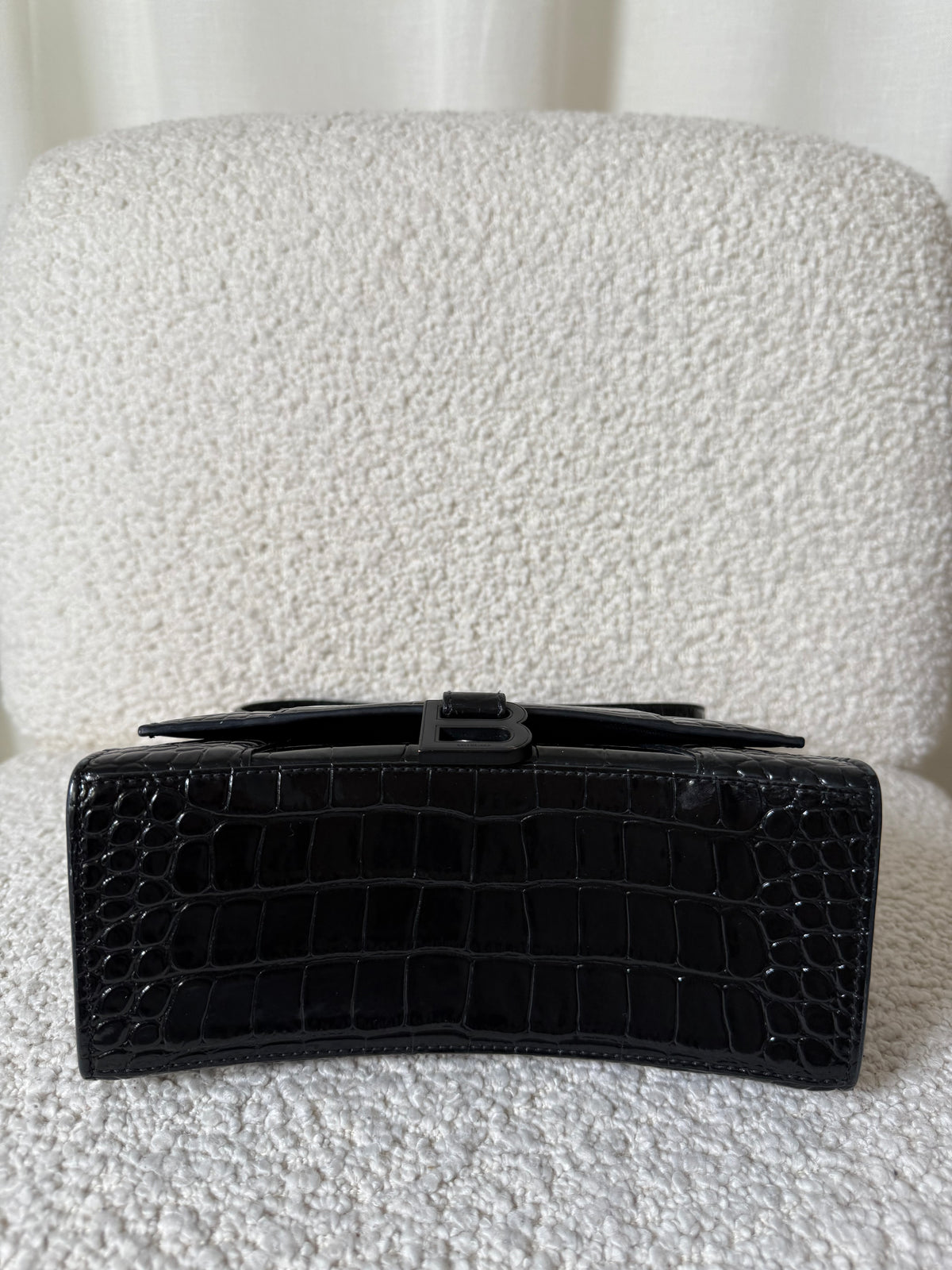 Balenciaga S Hourglass Croc Embossed Bag Black