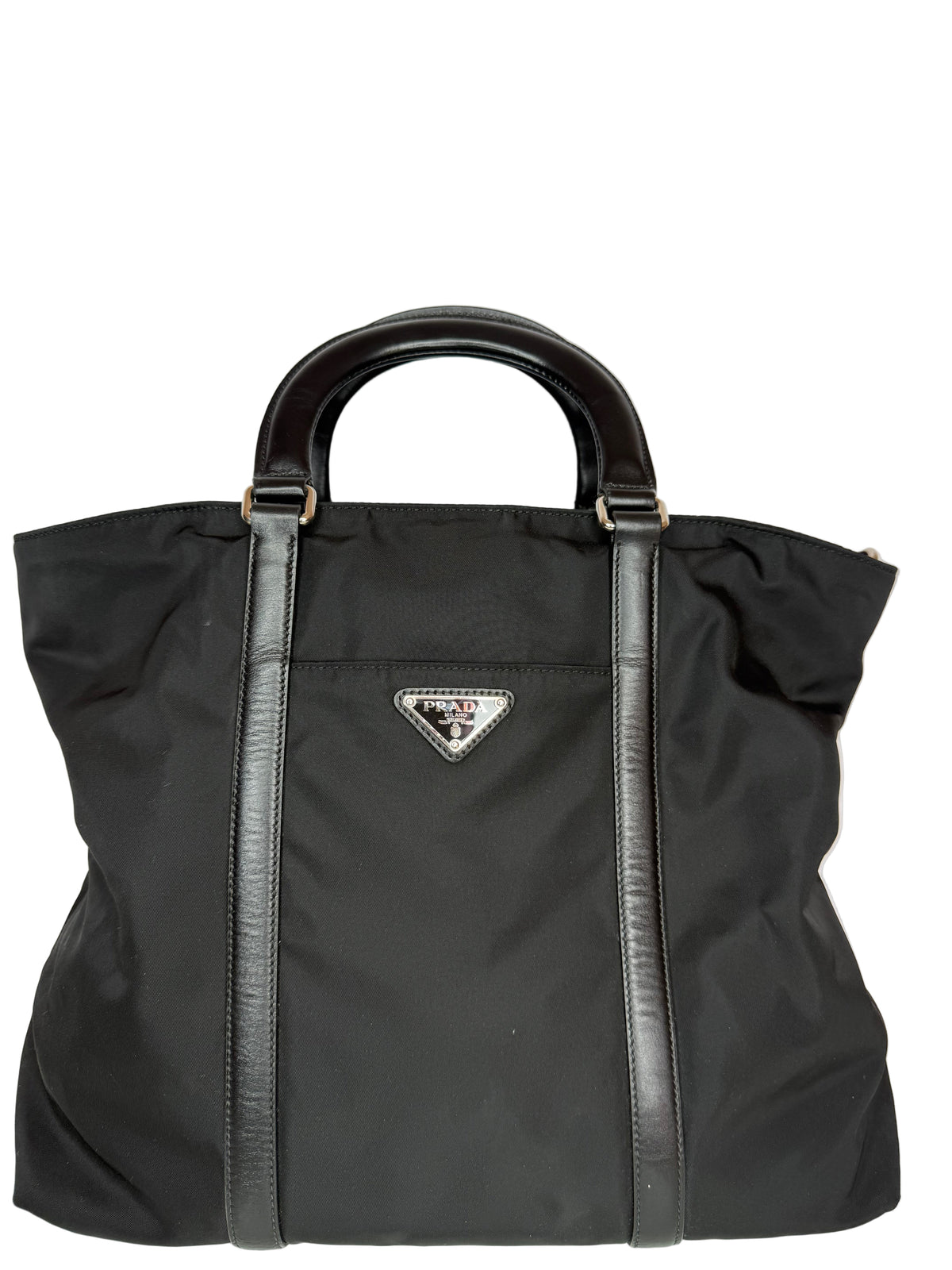 Prada Black Nylon and Leather Tote Bag