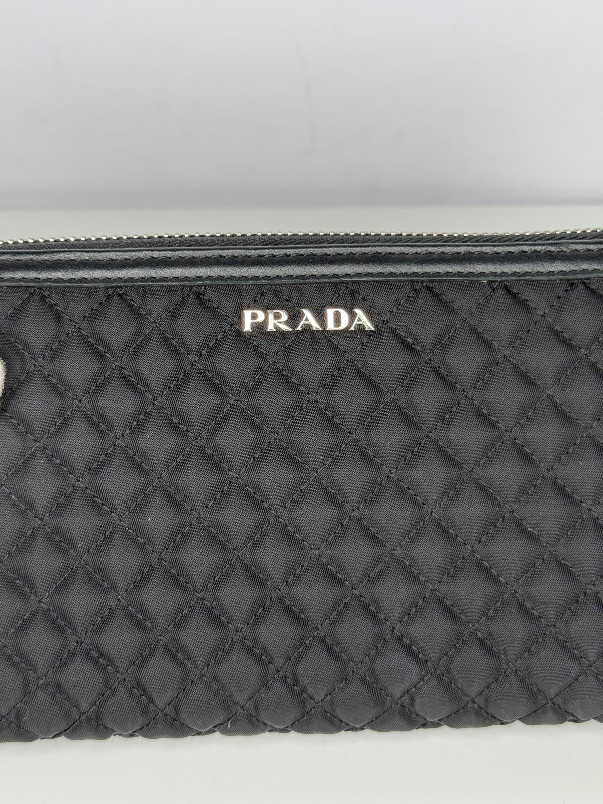 Prada Black Tessuto Nylon Quilted Zip Around Wallet
