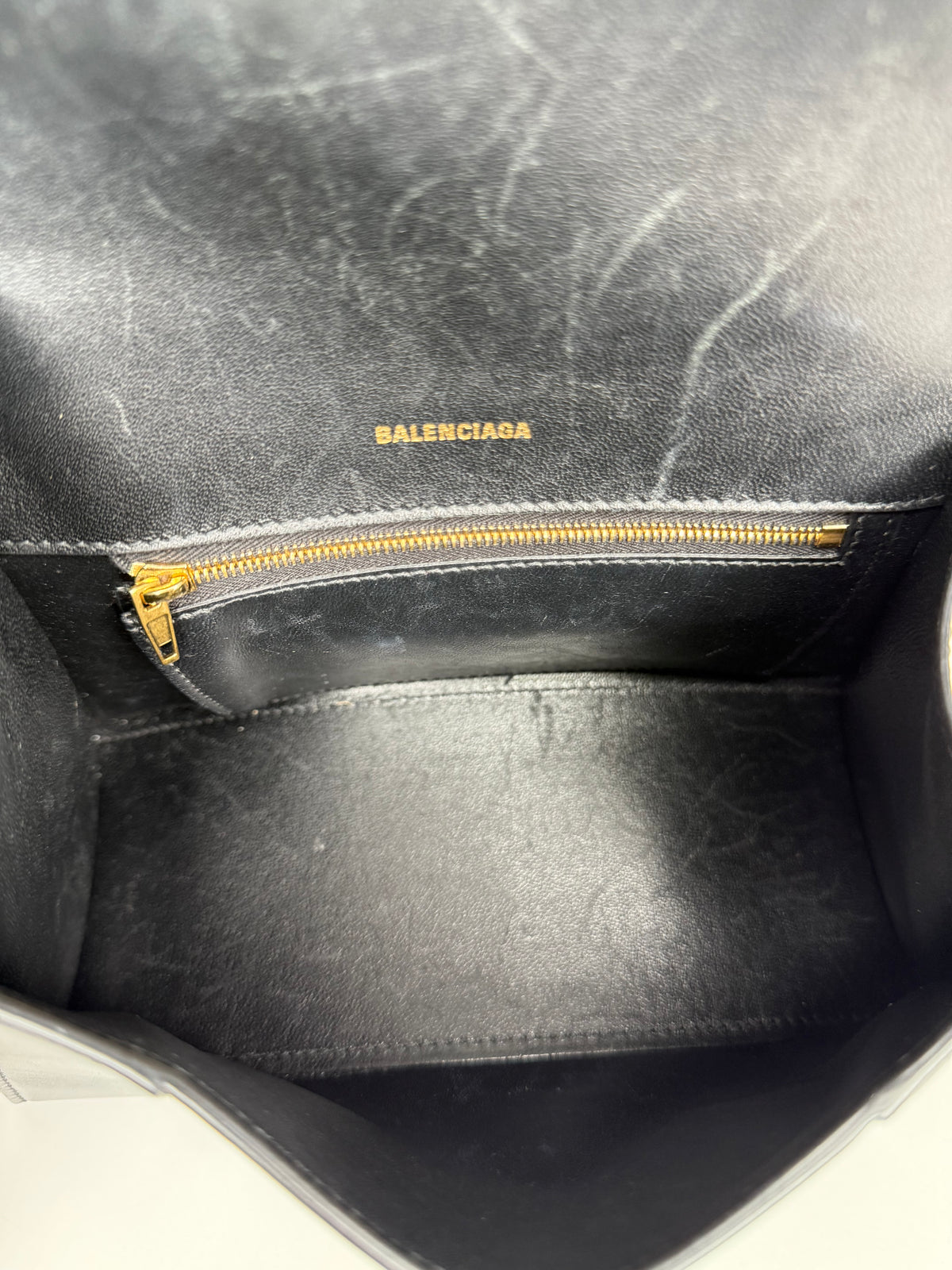 Balenciaga Hourglass S In Black Shiny Box Calfskin Handbag