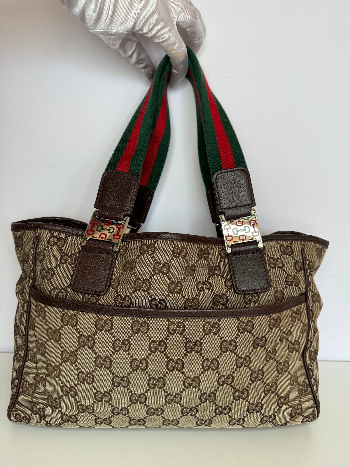 Gucci GG Monogram Pop Tote Web Sherry Line