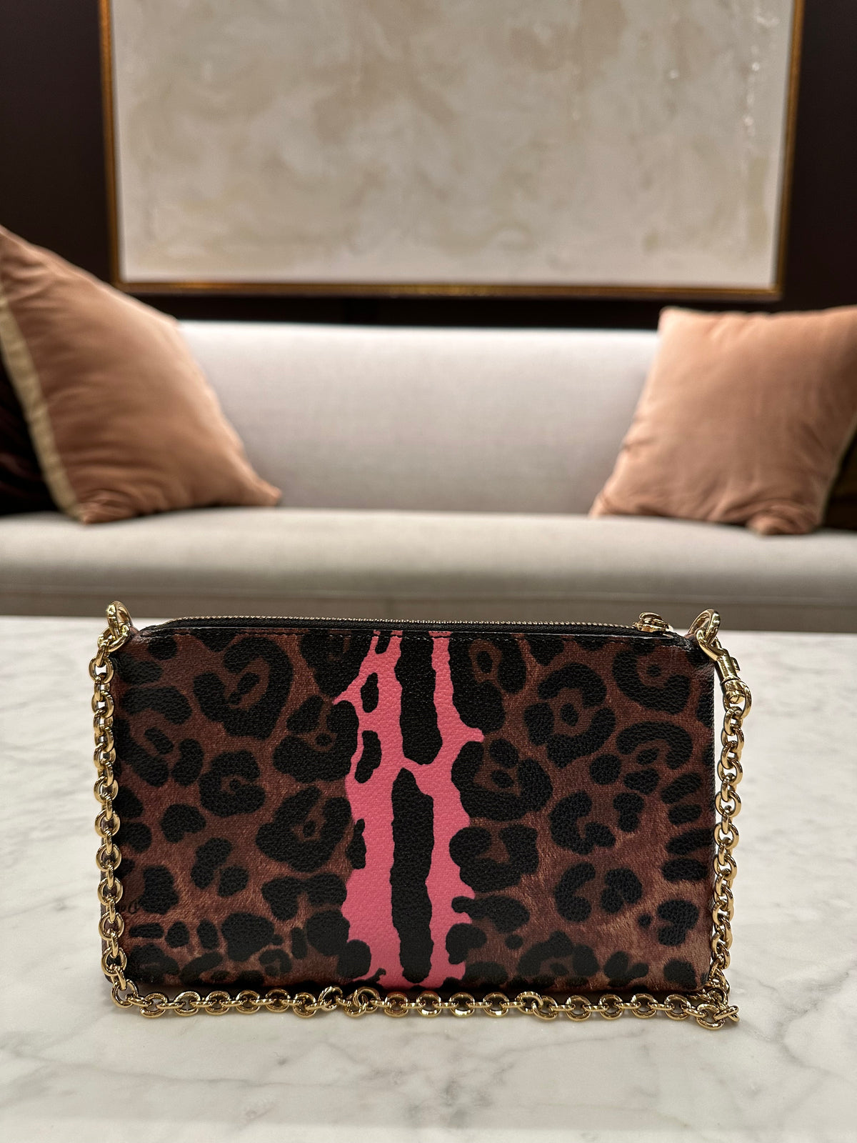 Dolce Gabbana Leopard Coated Canvas Mini Pochette