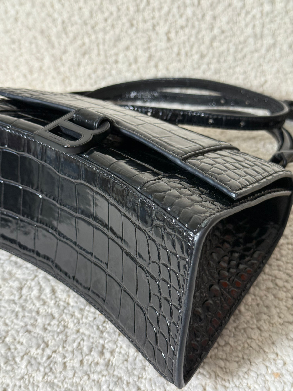 Balenciaga S Hourglass Croc Embossed Bag Black
