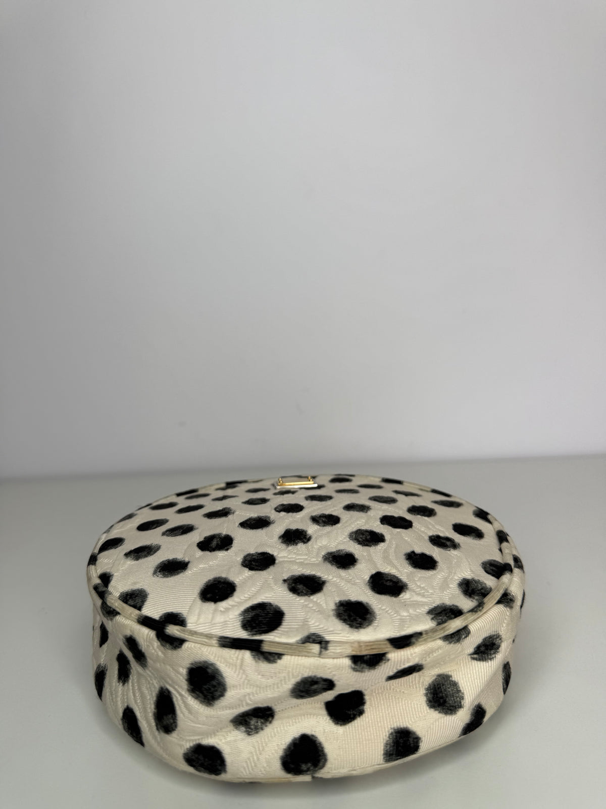 Dolce Gabbana Black/White Polka Dot Fabric Brocade Round Glam Crossbody Bag