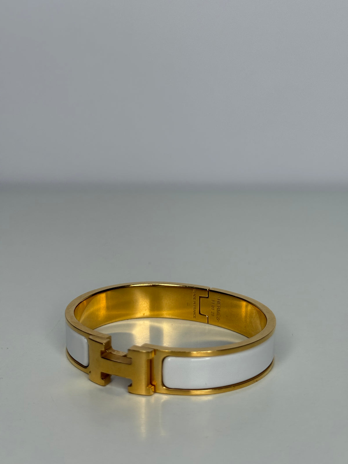 Hermès Clic H White Enamel Gold Narrow Bracelet