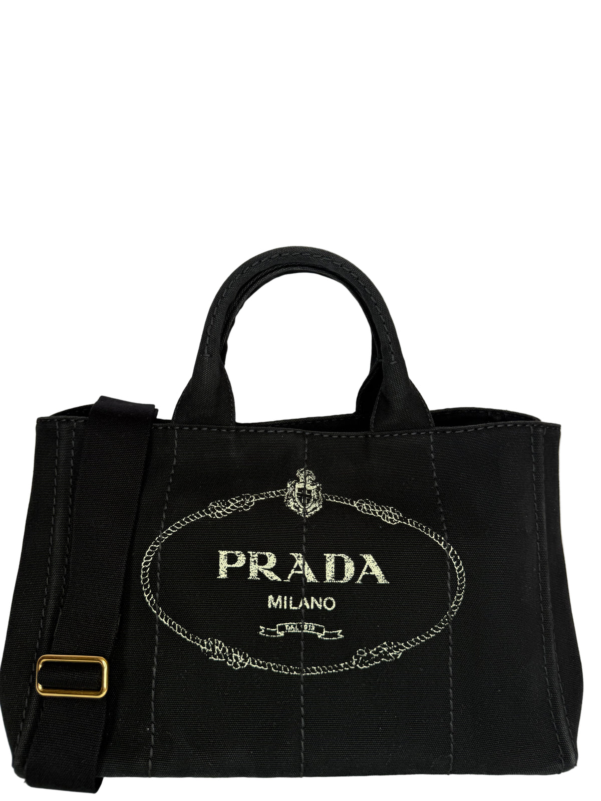 Prada Black Denim Canapa Logo Satchel