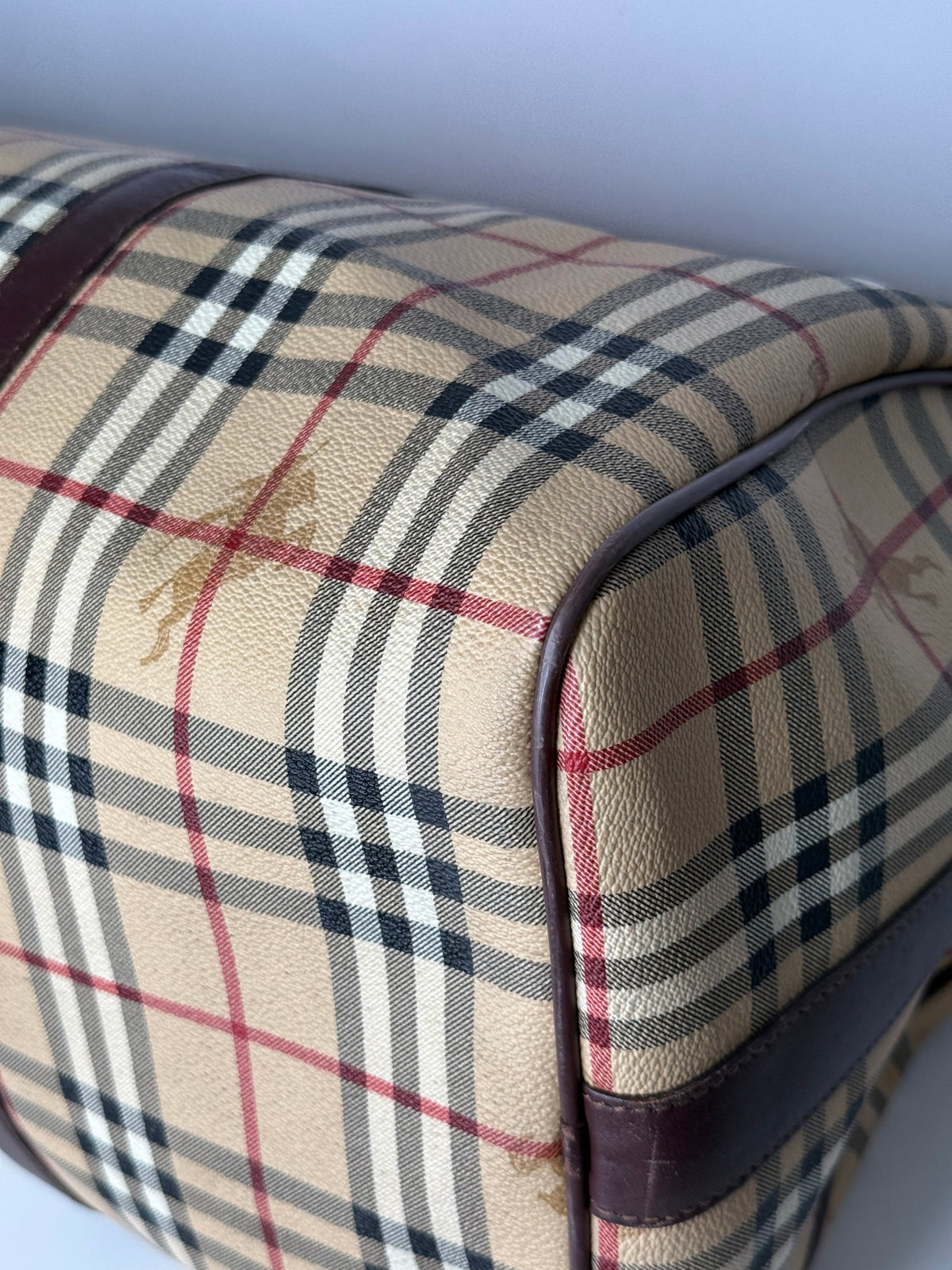 Burberry Haymarket Check Duffle Bag Dark Brown