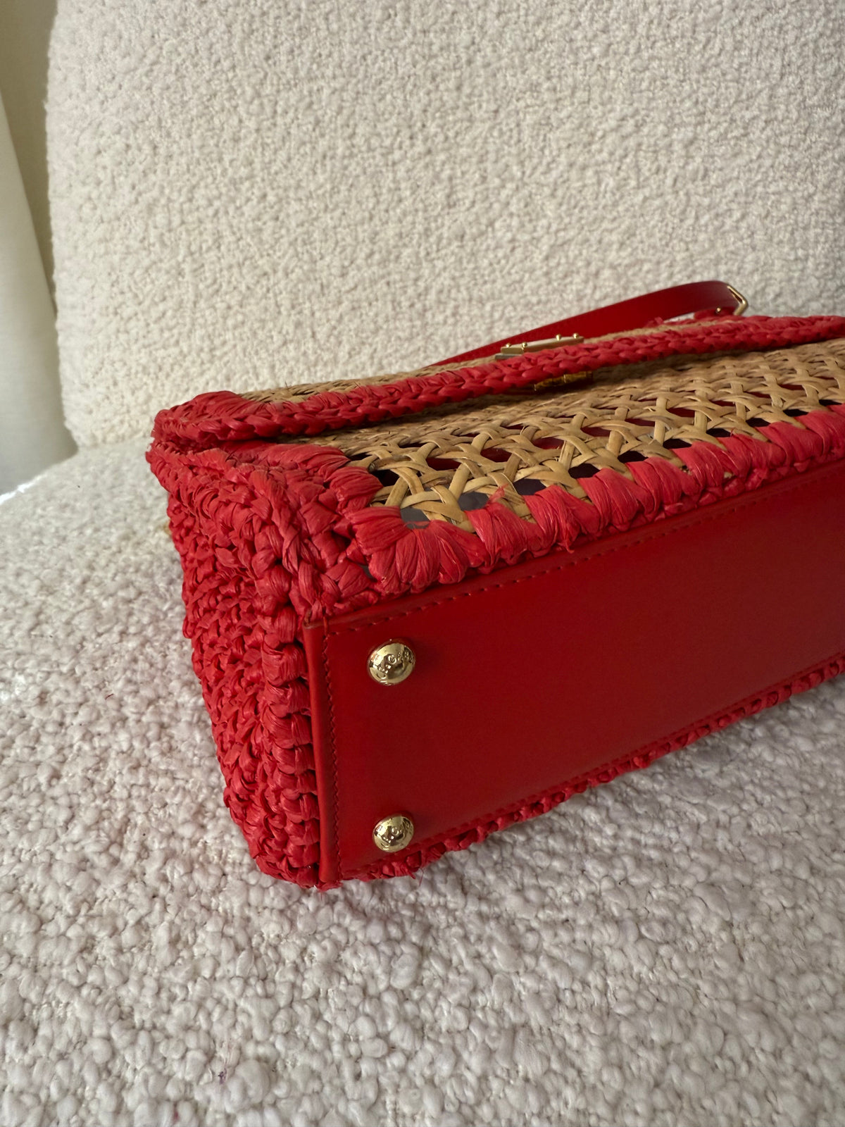 Dolce Gabbana Woven Raffia Miss Sicily Satchel Red