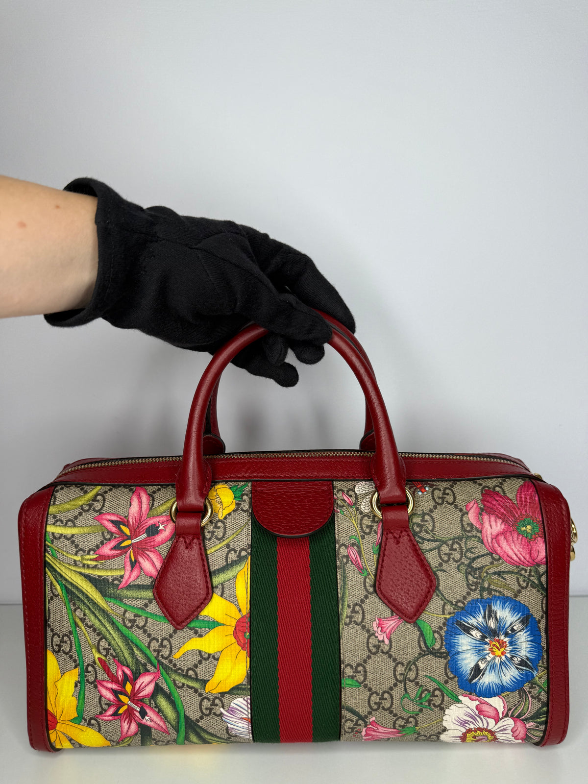 Gucci Ophidia Flora GG Coated Canvas Boston Bag
