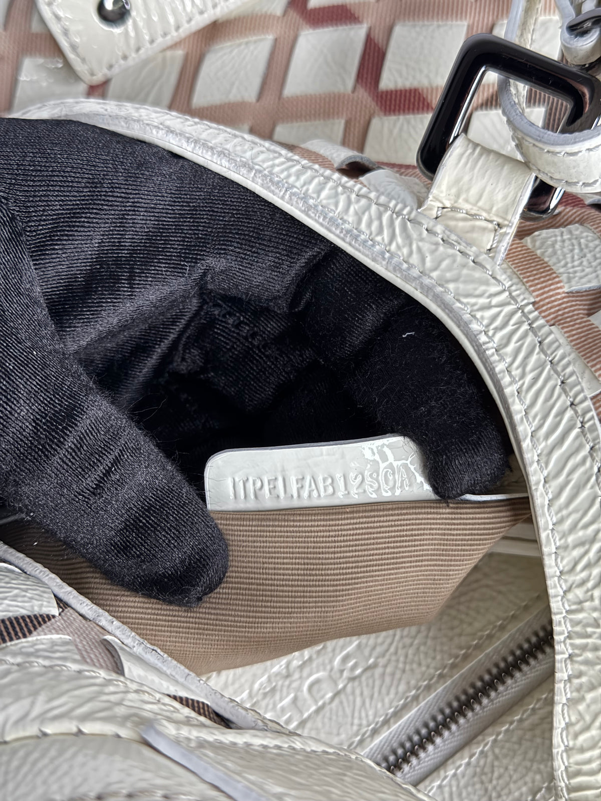 Burberry White House Check Patent Leather and PVC Brooke Hobo