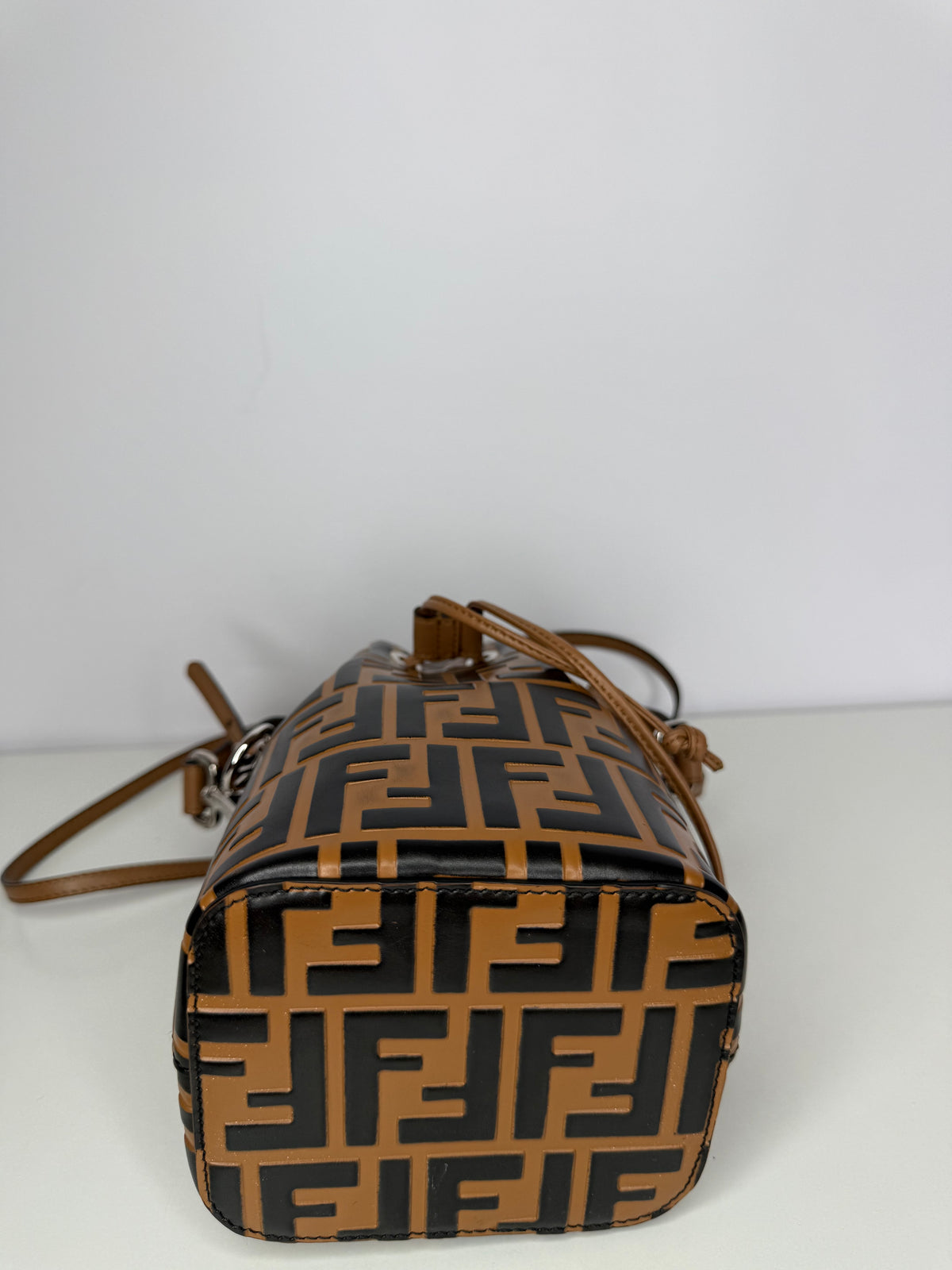 Fendi Brown/Black Zucca Leather Mini Mon Tresor Drawstring Bucket Bag