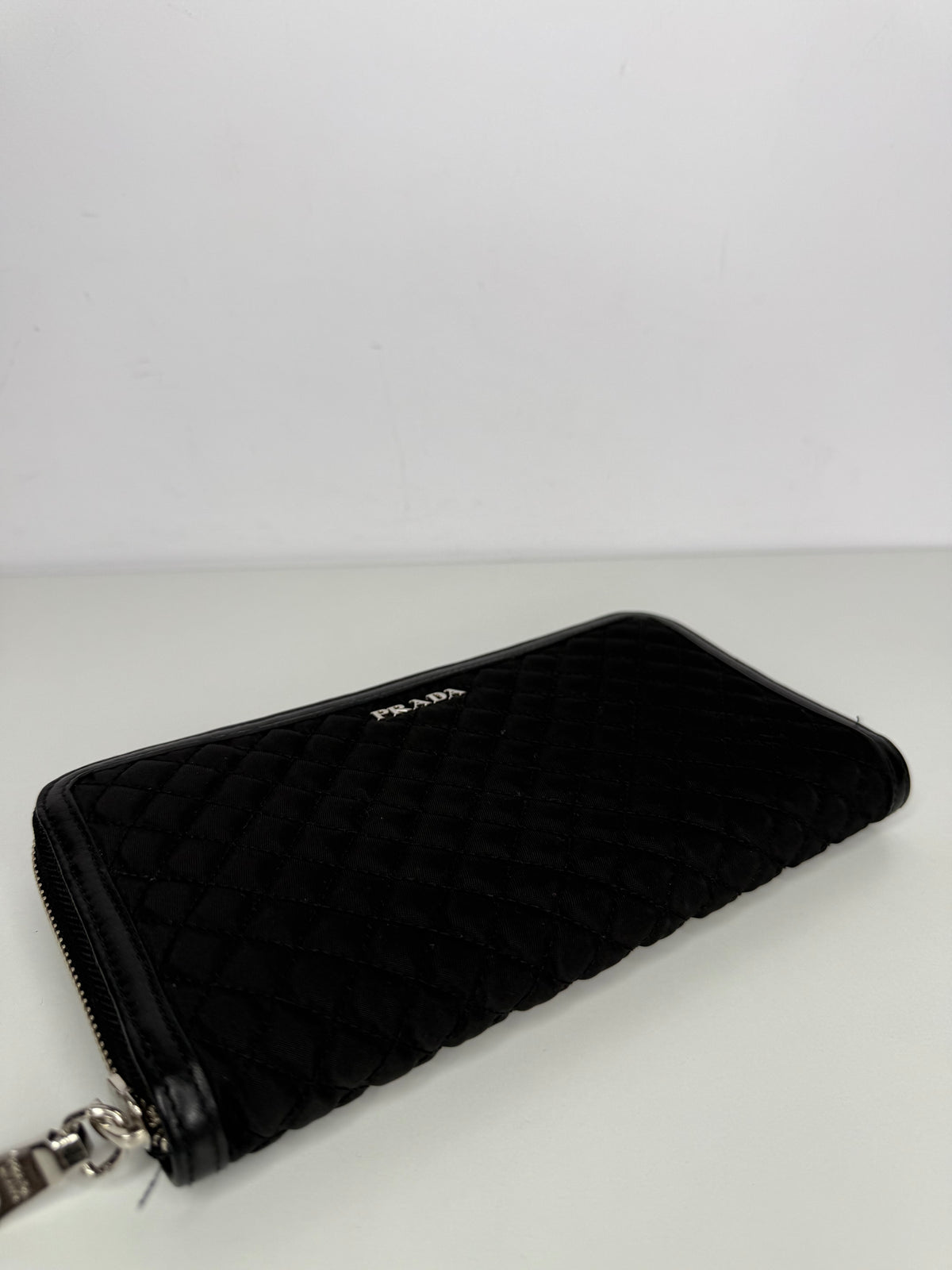 Prada Black Tessuto Nylon Quilted Zip Around Wallet