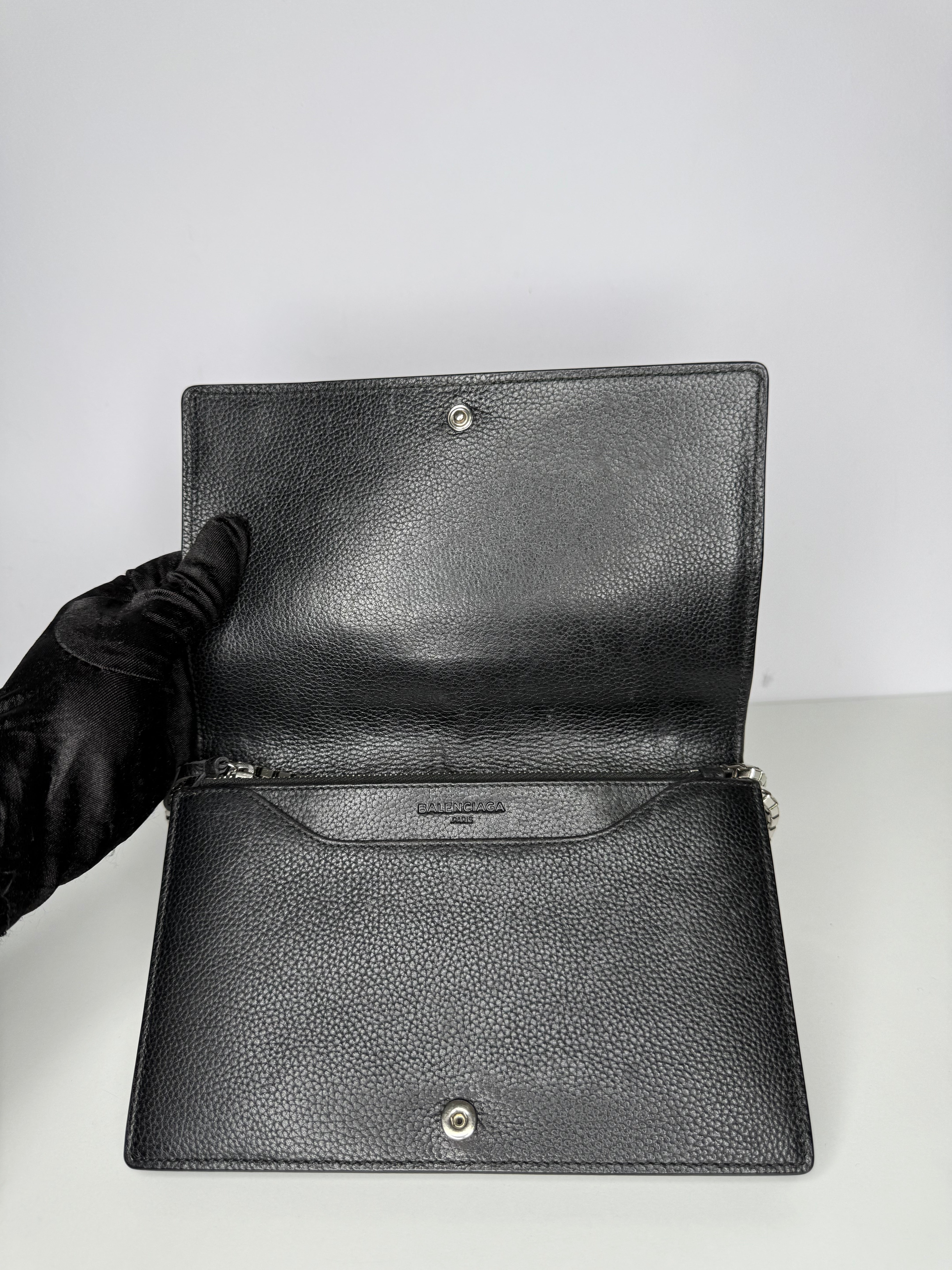 Balenciaga Grained Black Calfskin Silver Hardware Wallet on Chain